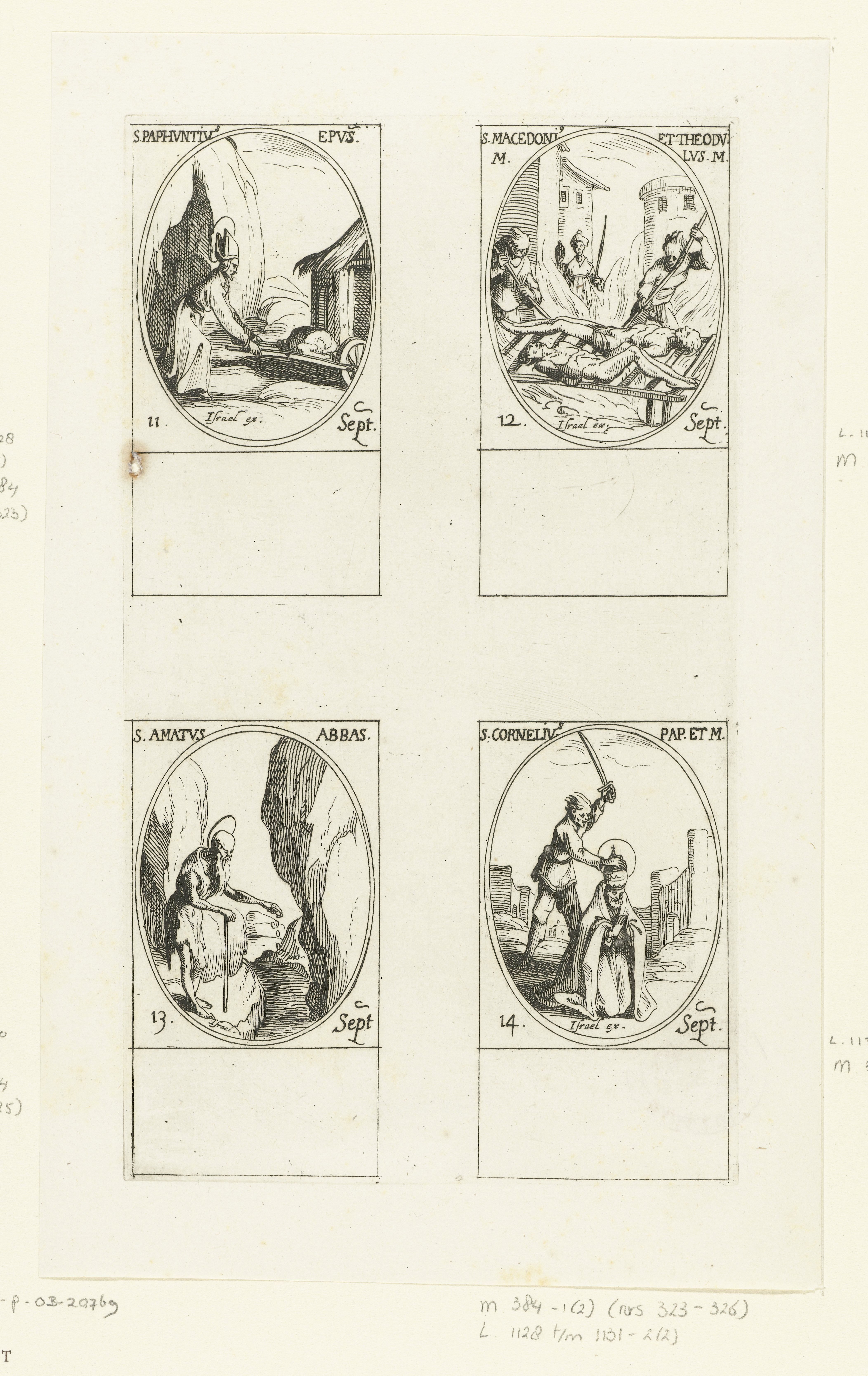 Heilige Paphnutius de Grote van Egypte, Heilige Macedonius en Heilige Theodulus, Heilige Amatus van Sion, Heilige Cornelius (11-14 september)