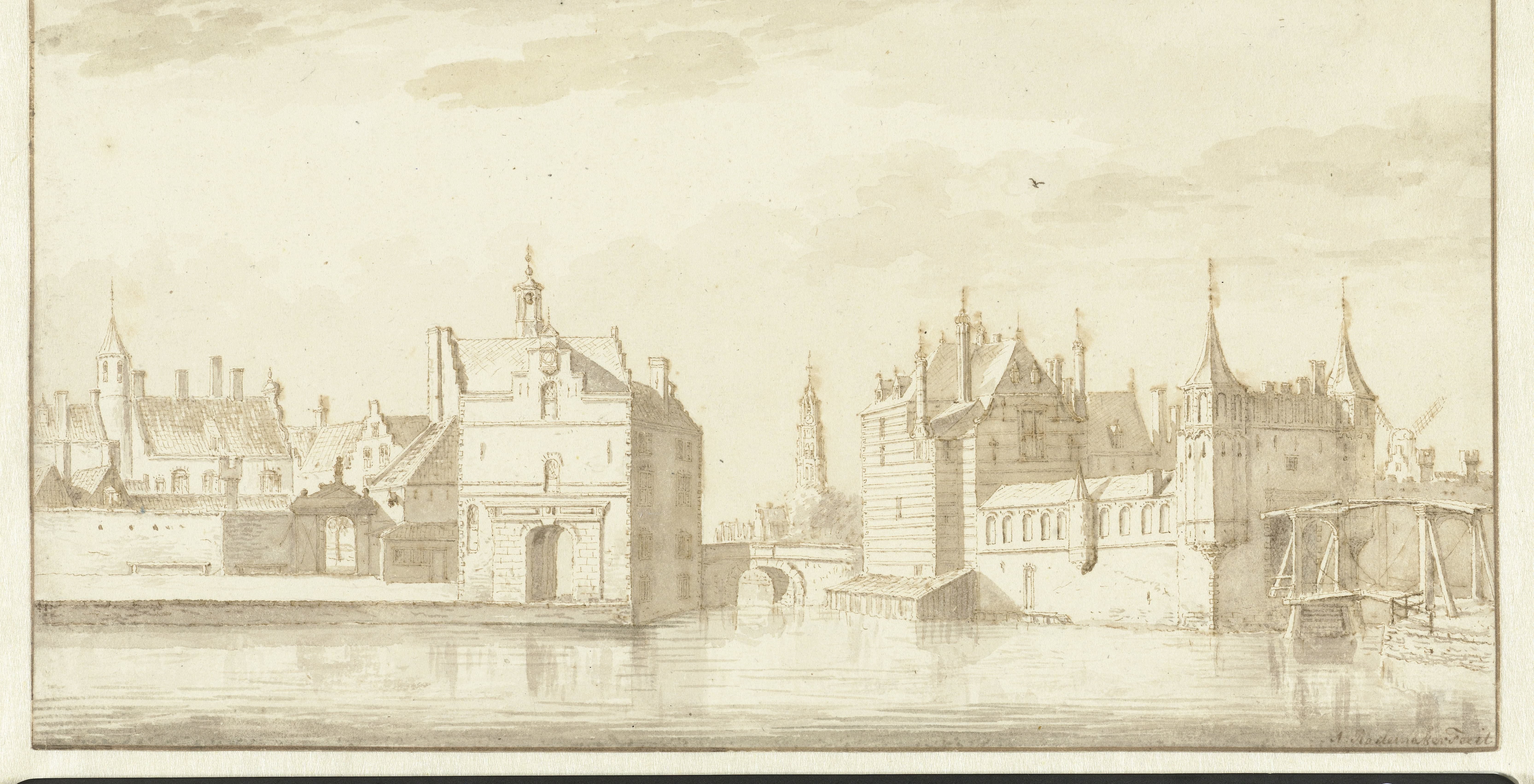 Gezicht op de Ketelpoort en de Rotterdamse Poort te Delft