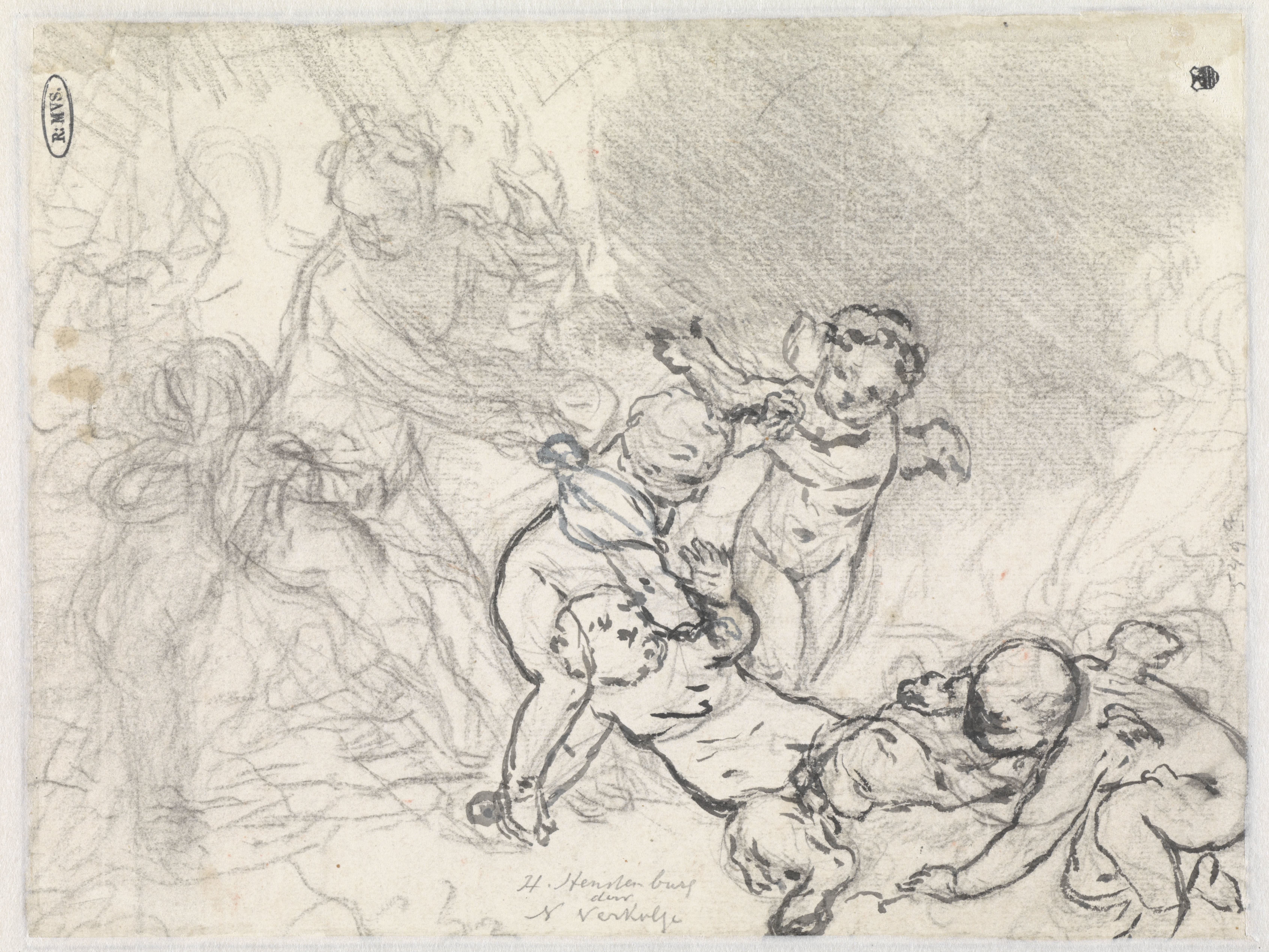 Schetsblad met vrouw en putti
