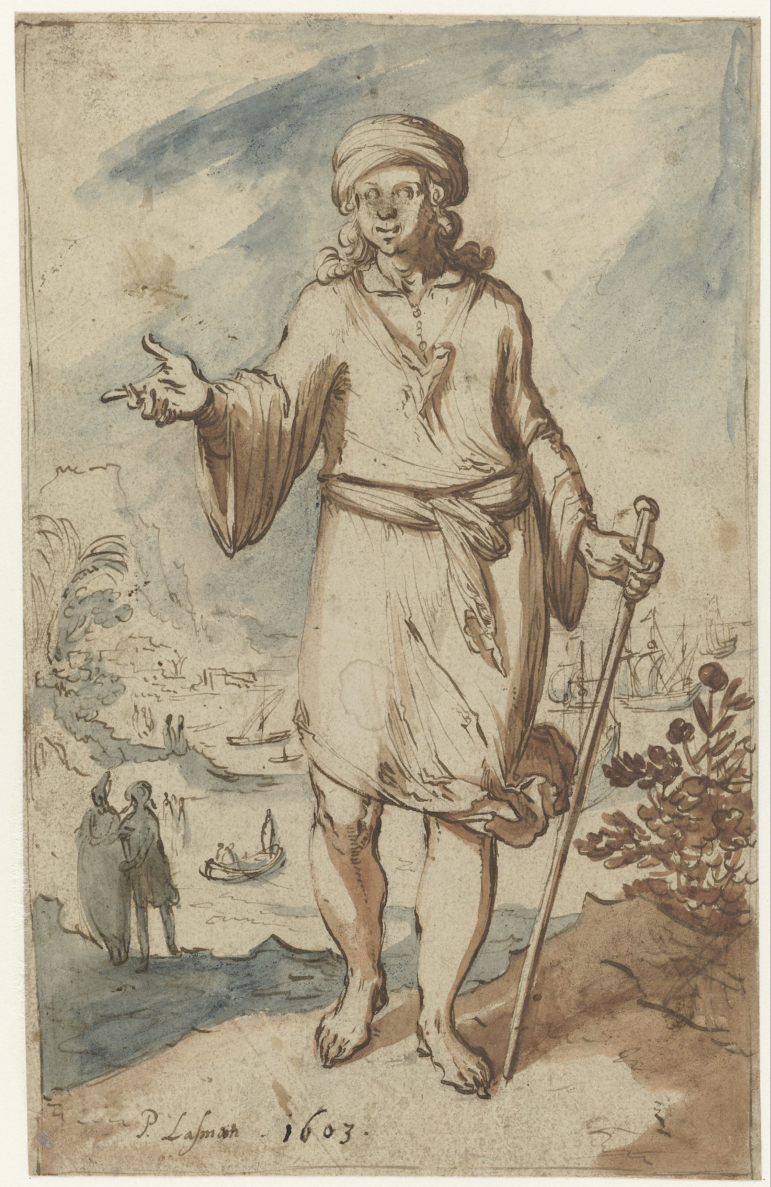 Staande figuur met tulband, van voren