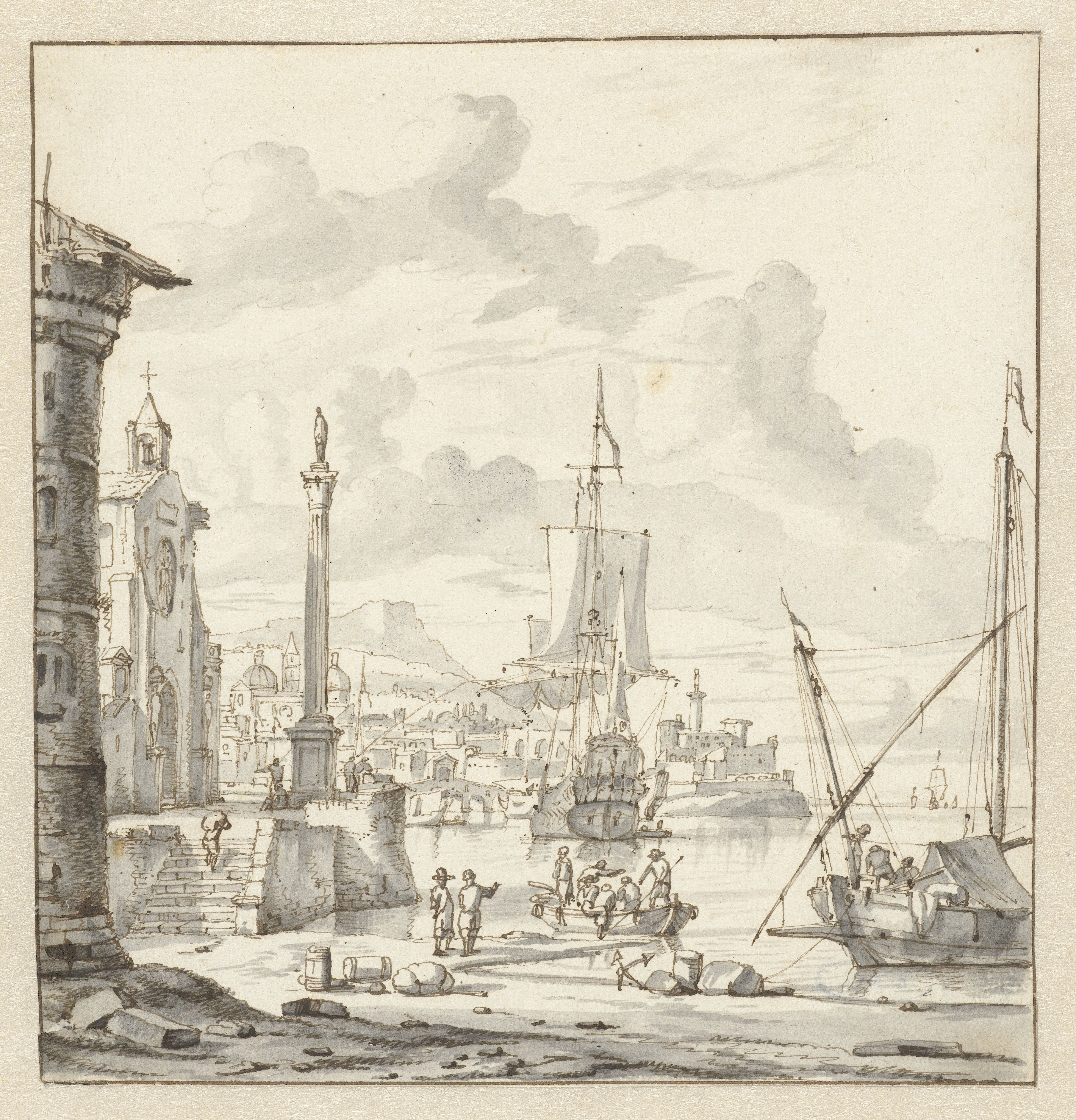 Italiaanse haven met fantasiearchitectuur