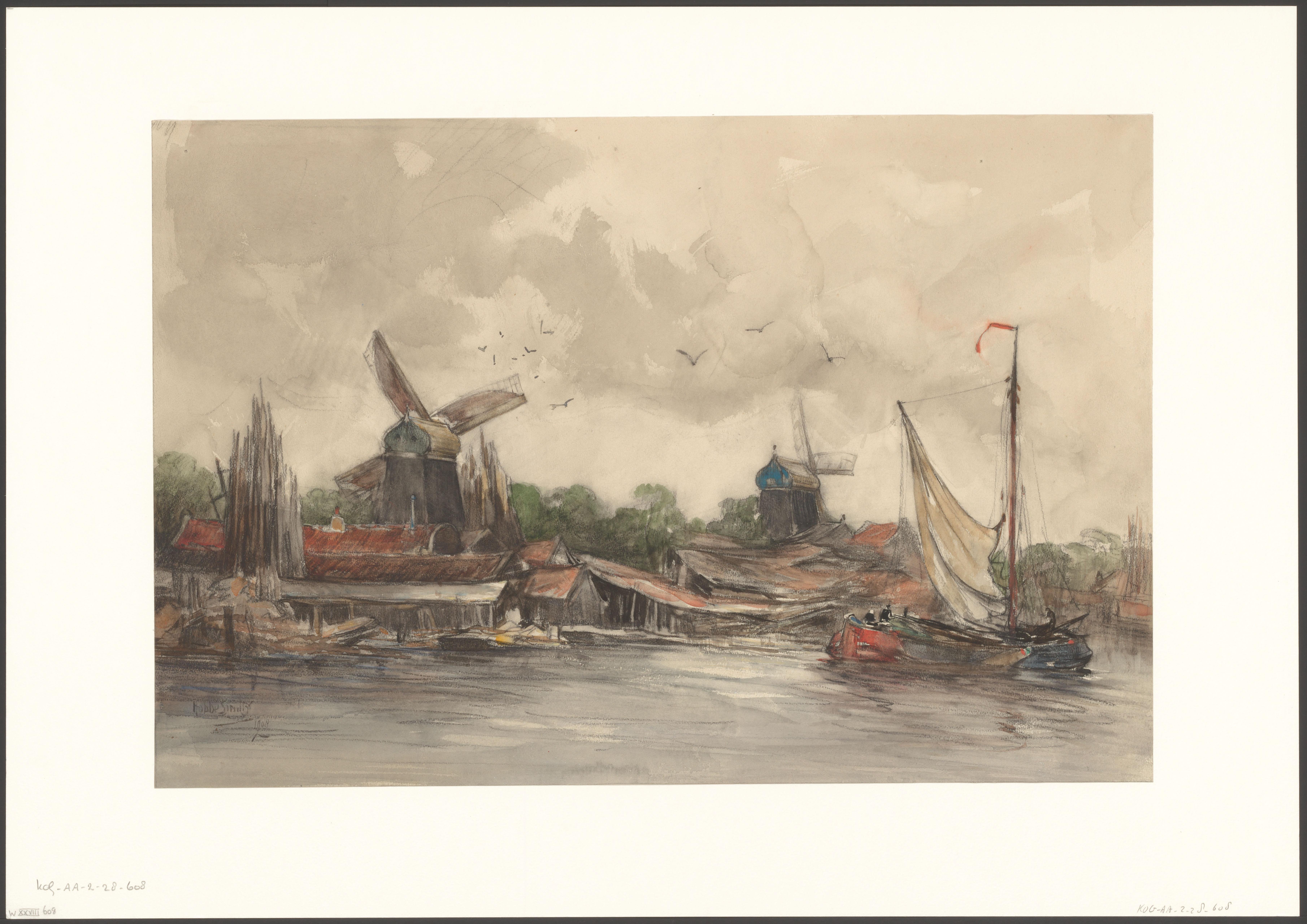 Gezicht op de Kostverlorenvaart, gezien naar molens De Eenhoorn en Het Luipaard