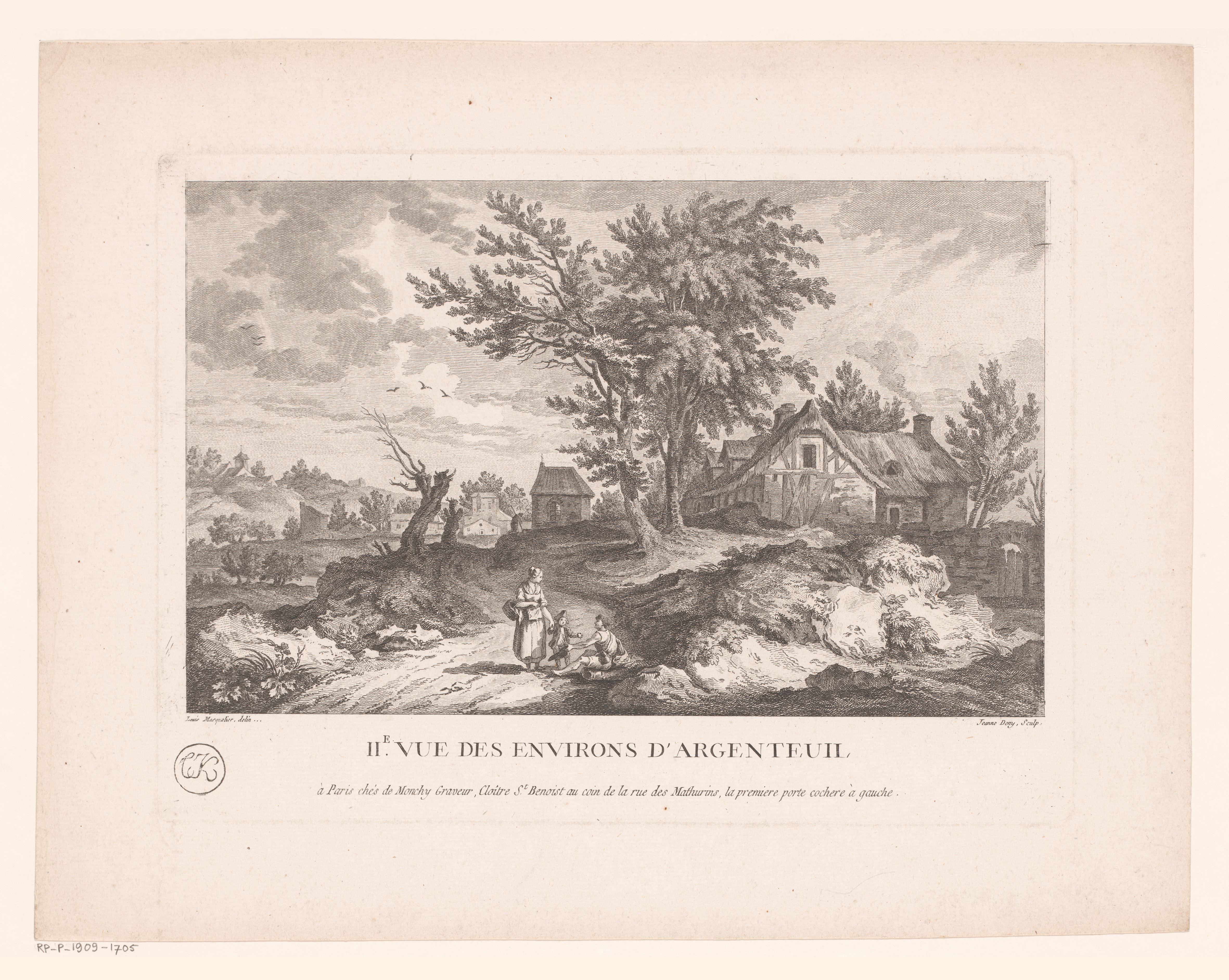Landschap met een boerderij en figuren langs een pad