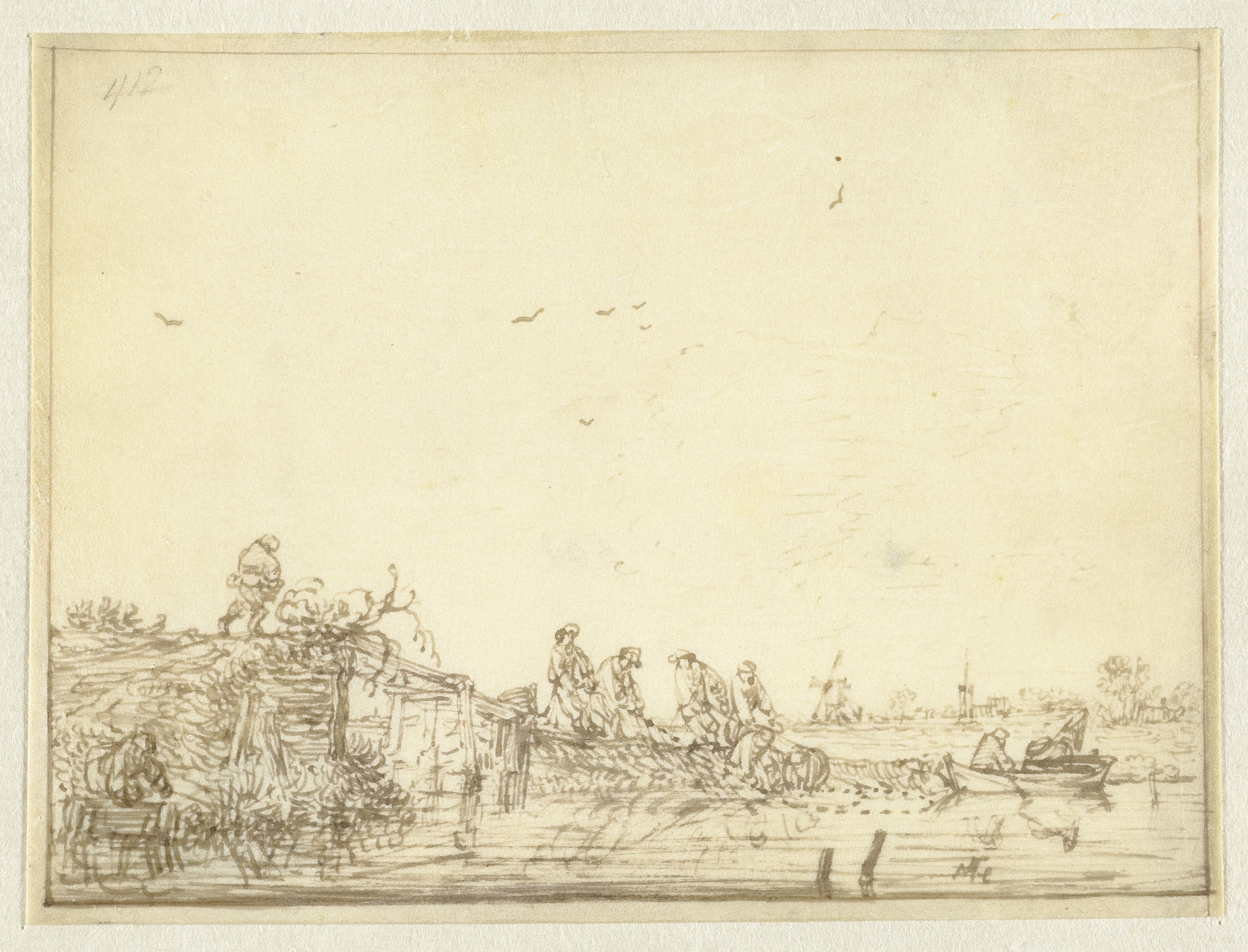 Rivierlandschap met vissers