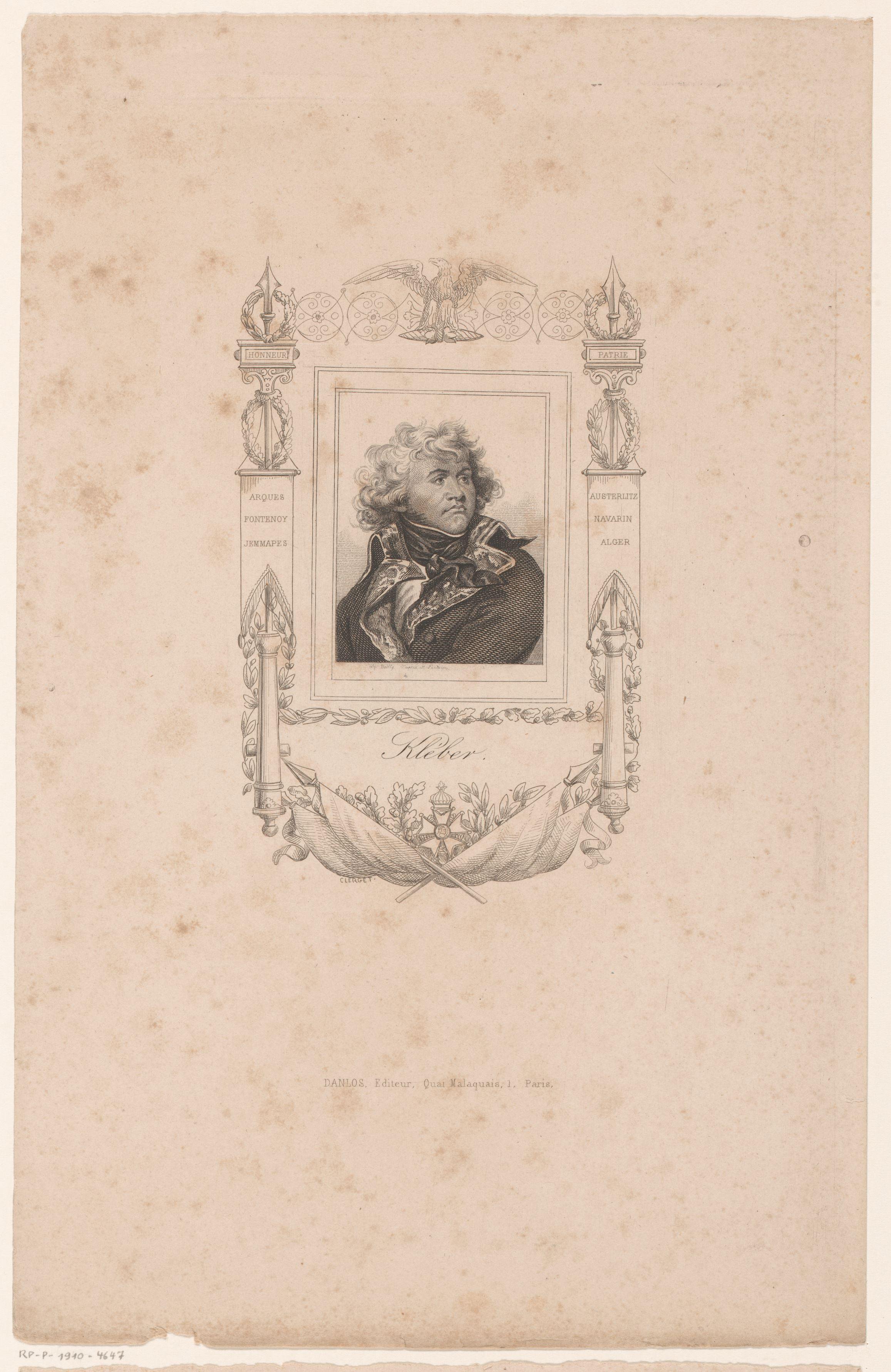 Portret van Jean-Baptise Kléber in een versierde cartouche