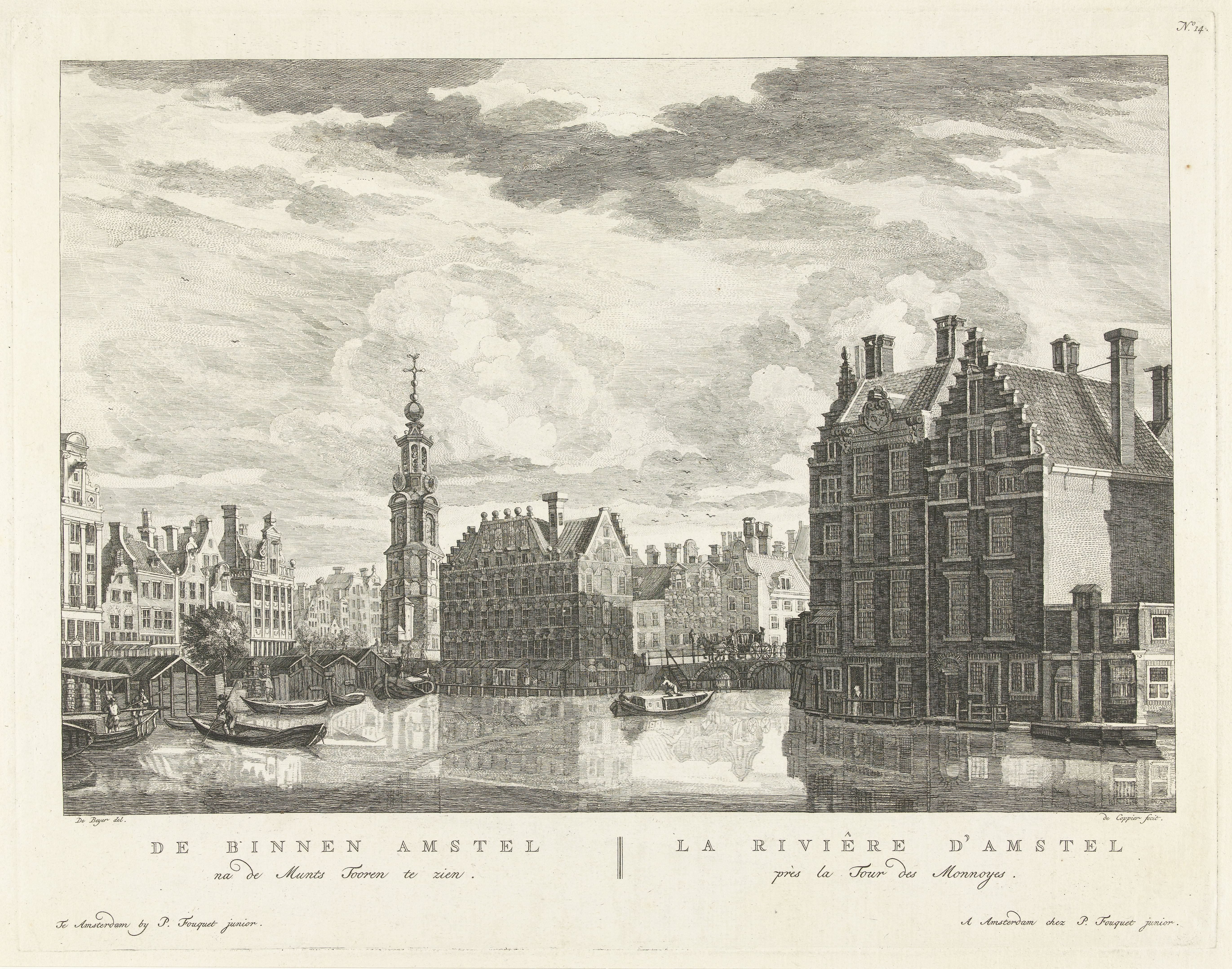 Gezicht op de Binnen-Amstel en de Munttoren te Amsterdam