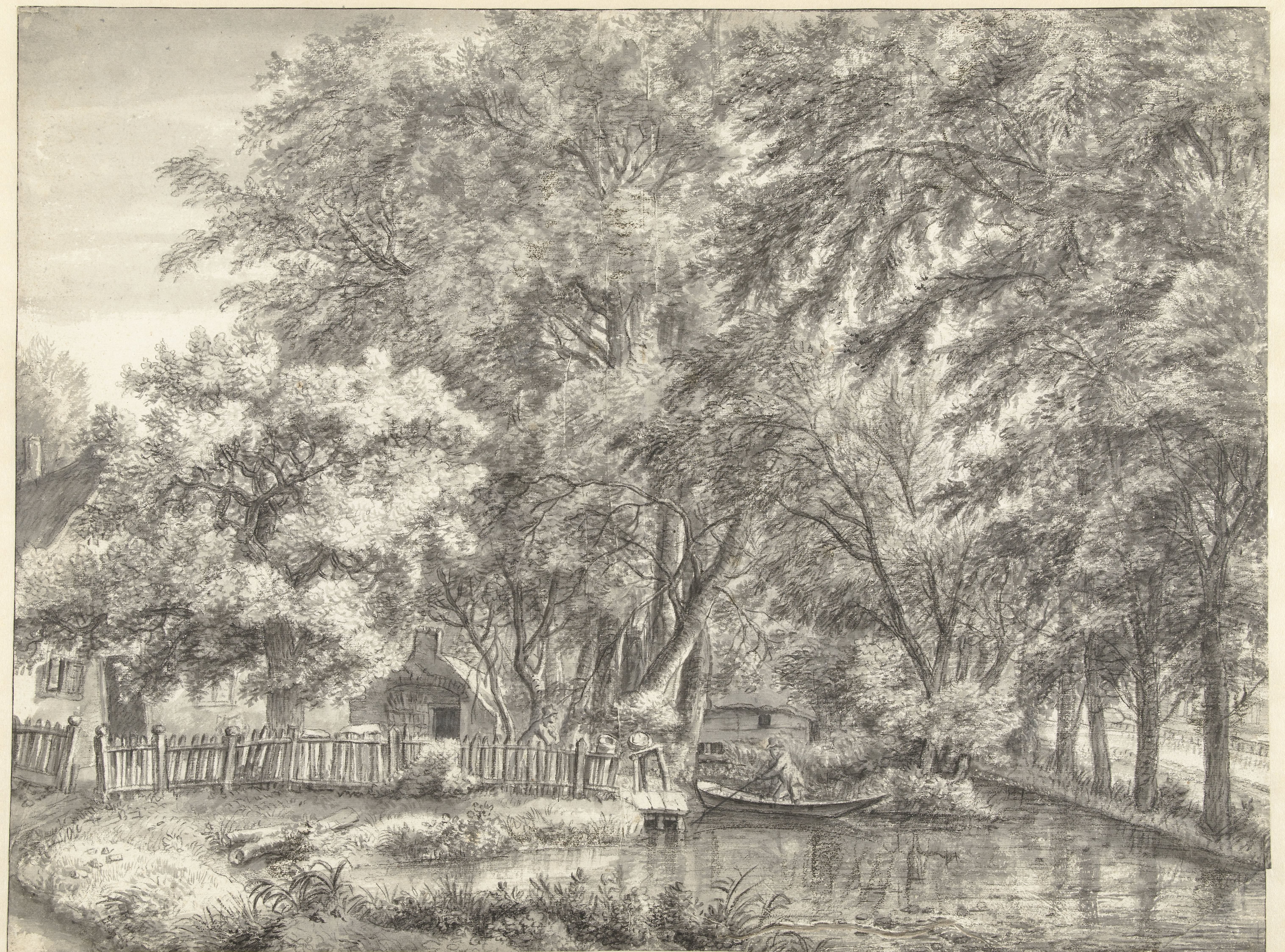 Boerderij omgeven door hoge bomen