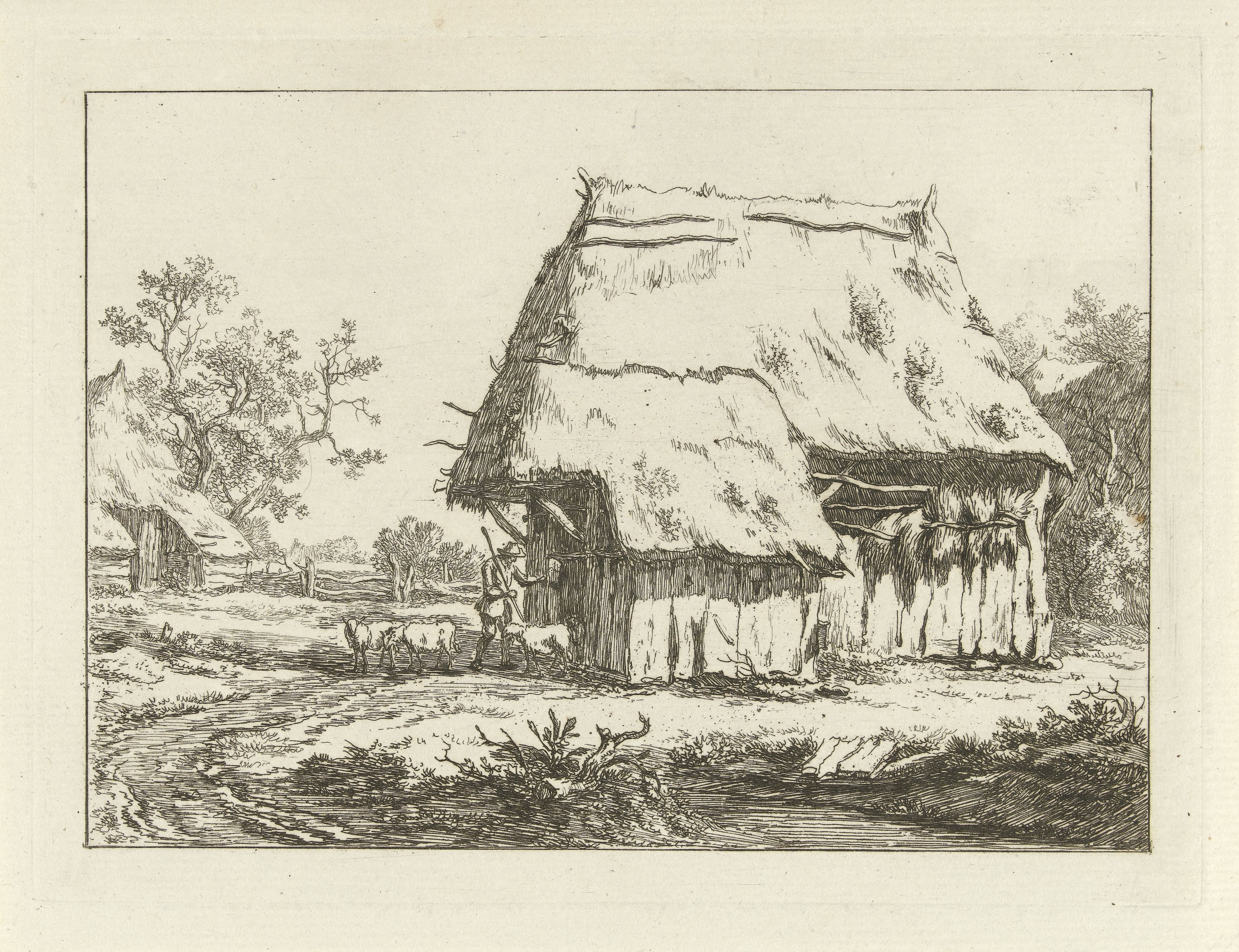 Herder bij een schaapskooi