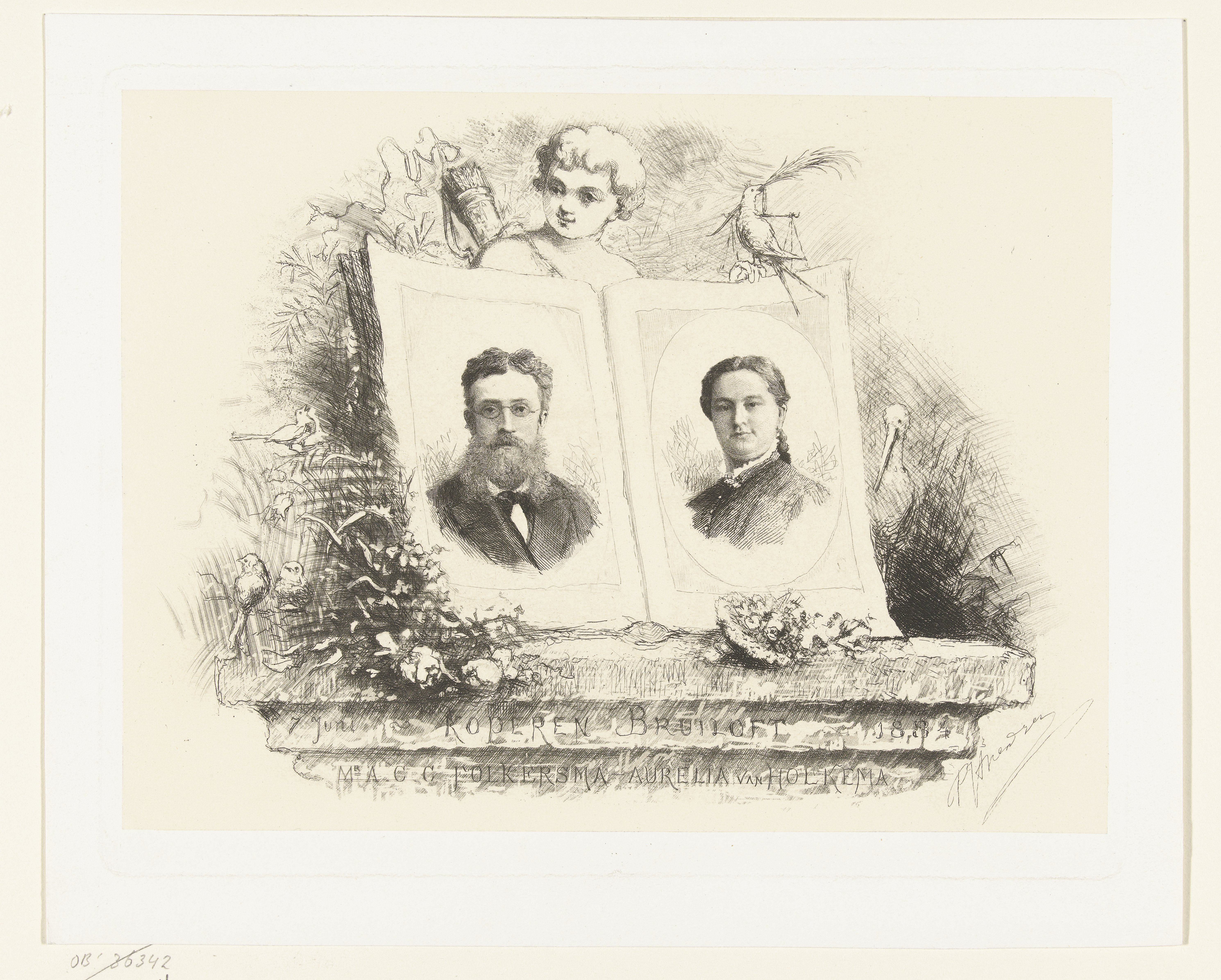 Dubbelportret van A.C.C. Folkersma en Aurelia van Holkema ter gelegenheid van hun koperen bruiloft