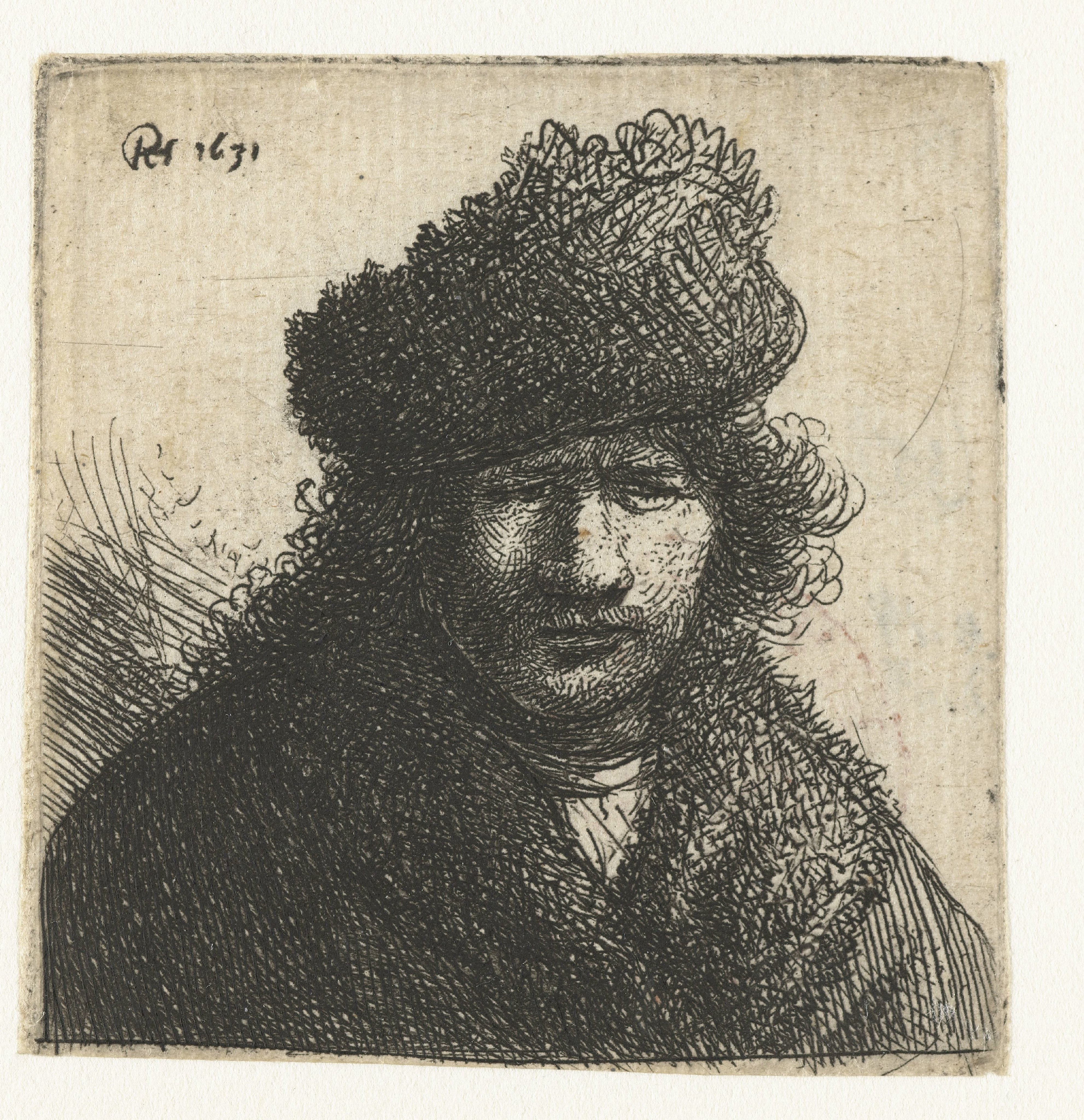 Self-portrait in a slant fur cap: bust