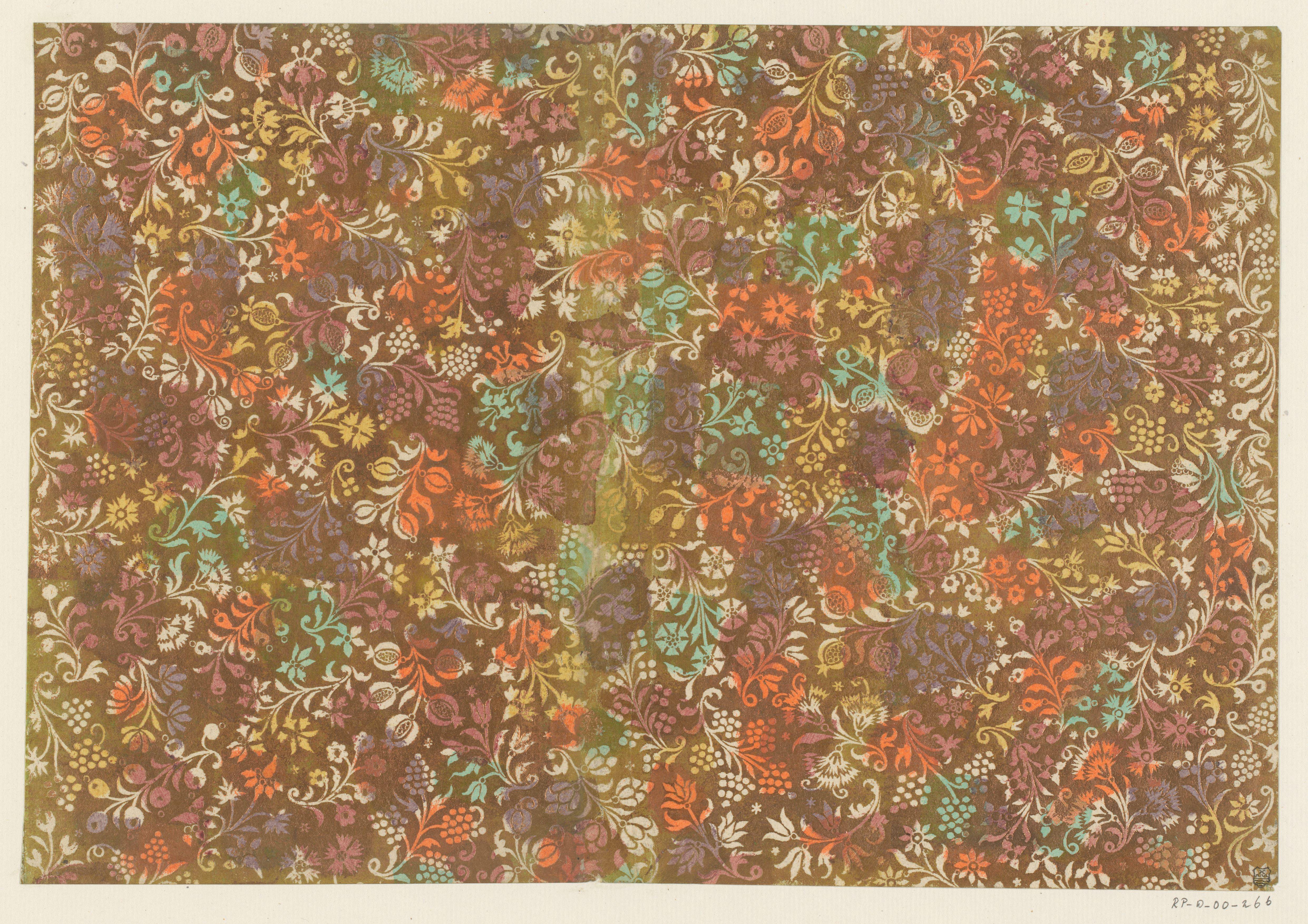 Blad met ranken met bloemen en vruchten