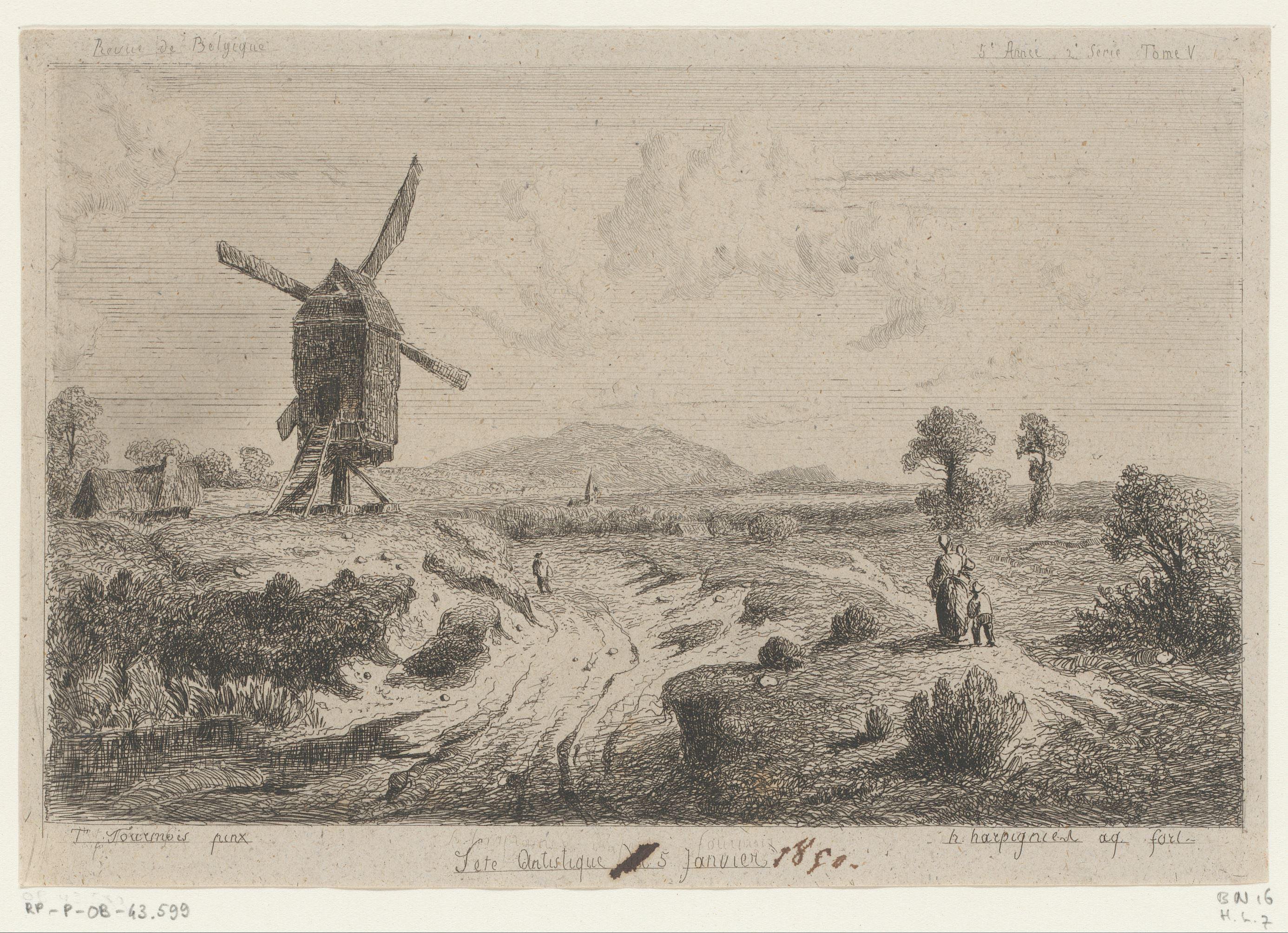 Landschap met molen langs een zandpad