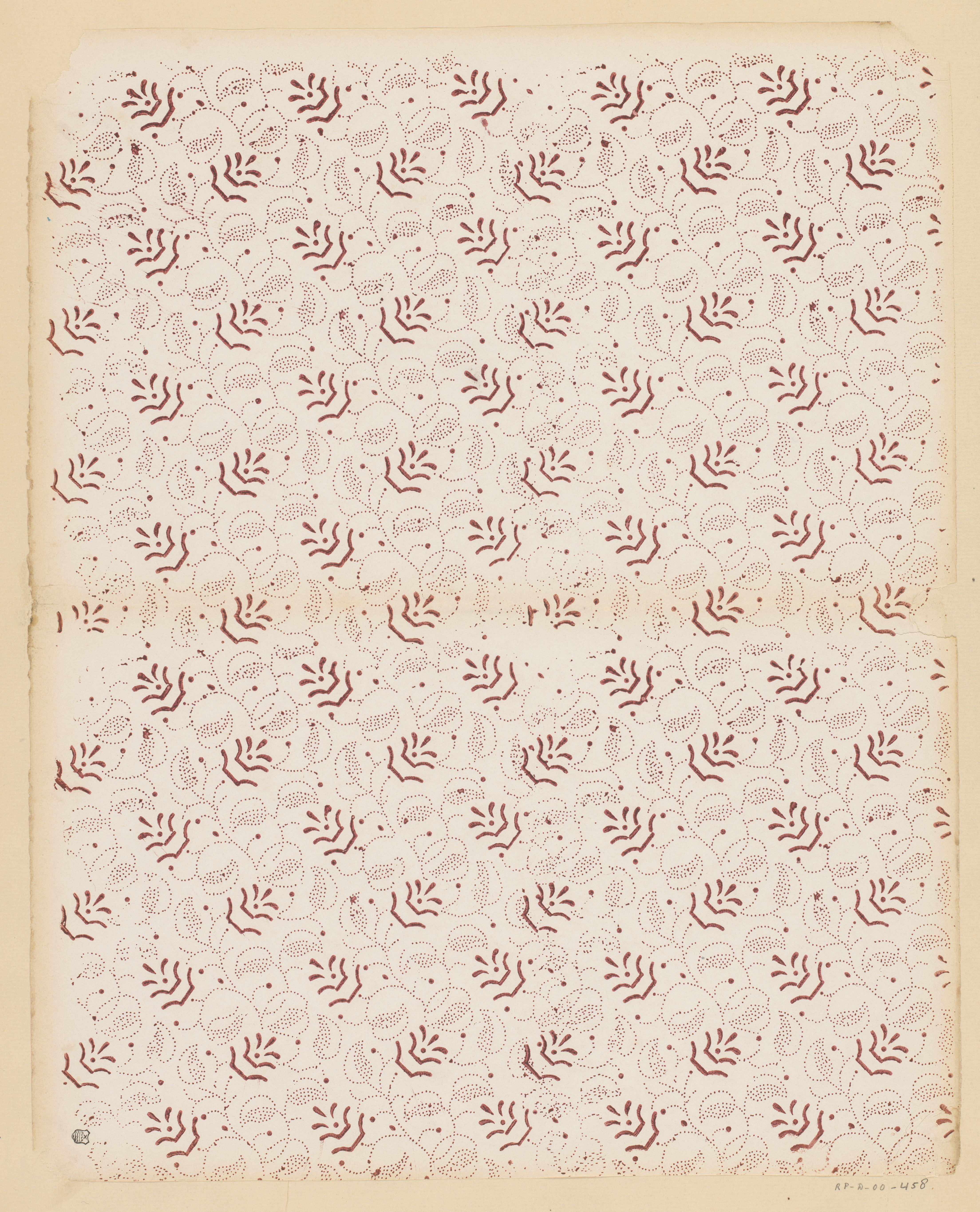 Blad met slingerende ranken bestaande uit punten met vruchtjes en bloemen