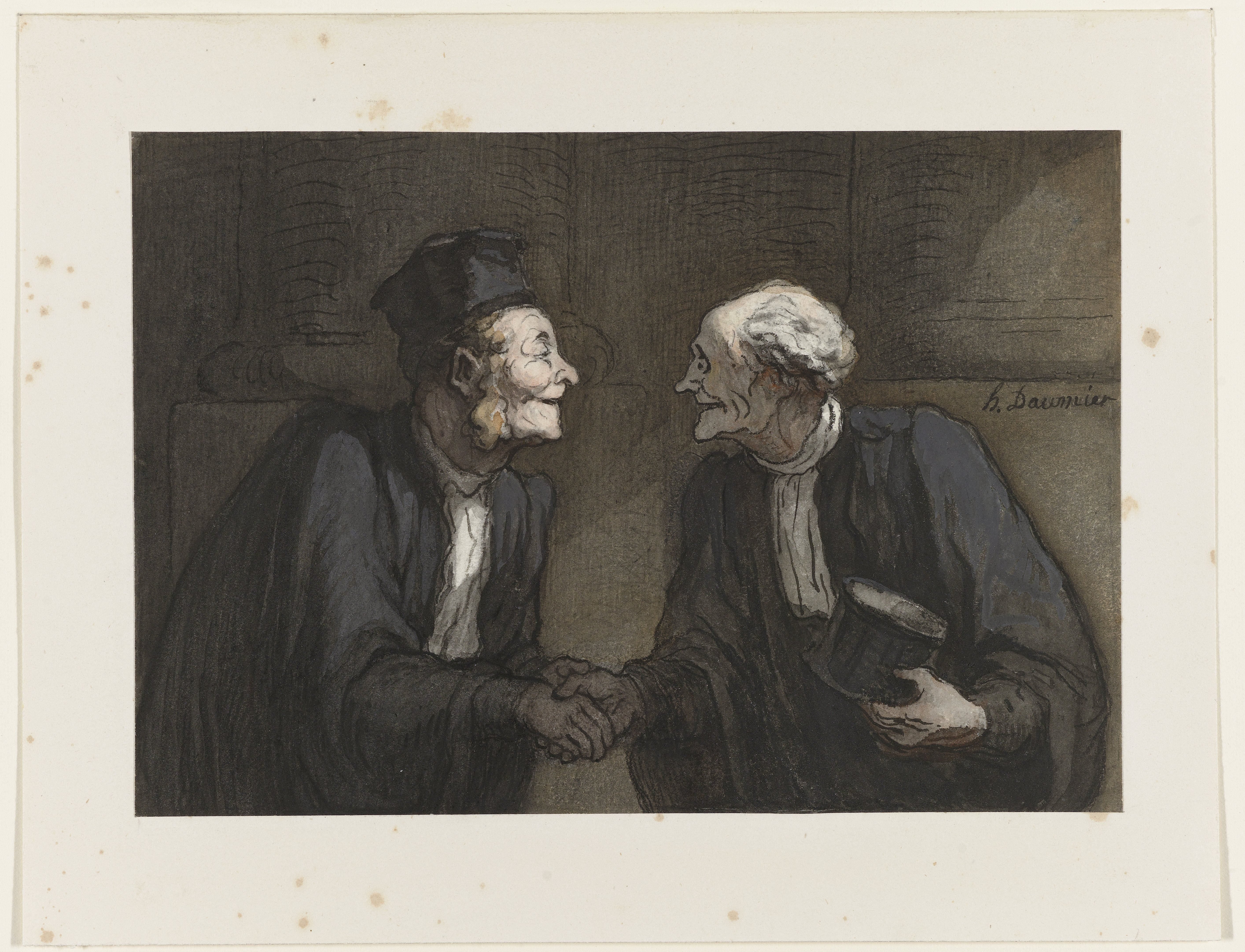 Twee advocaten drukken elkaar de hand // Deux avocats: la poignée de main