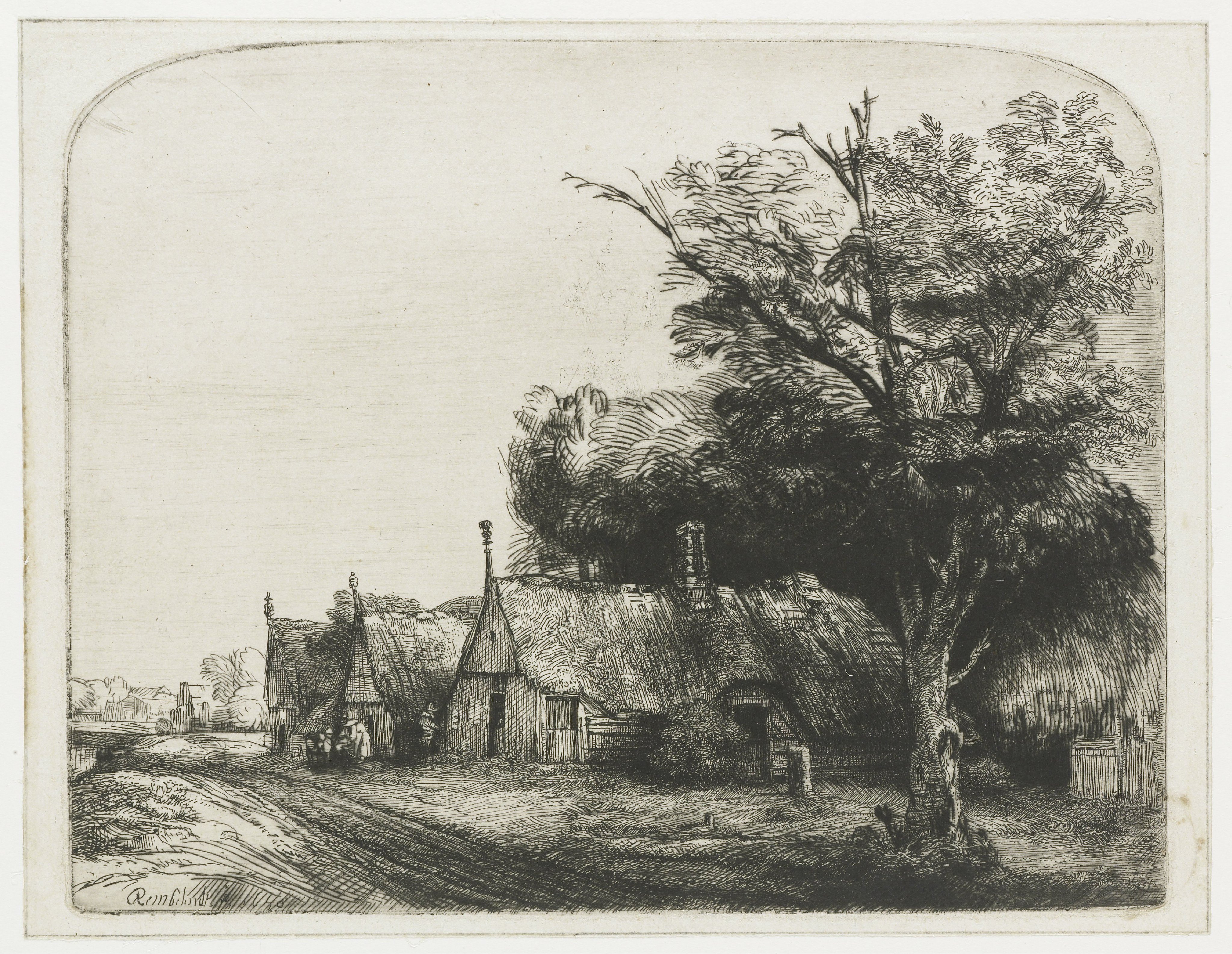 Landscape with Three Gabled Cottages beside a Road