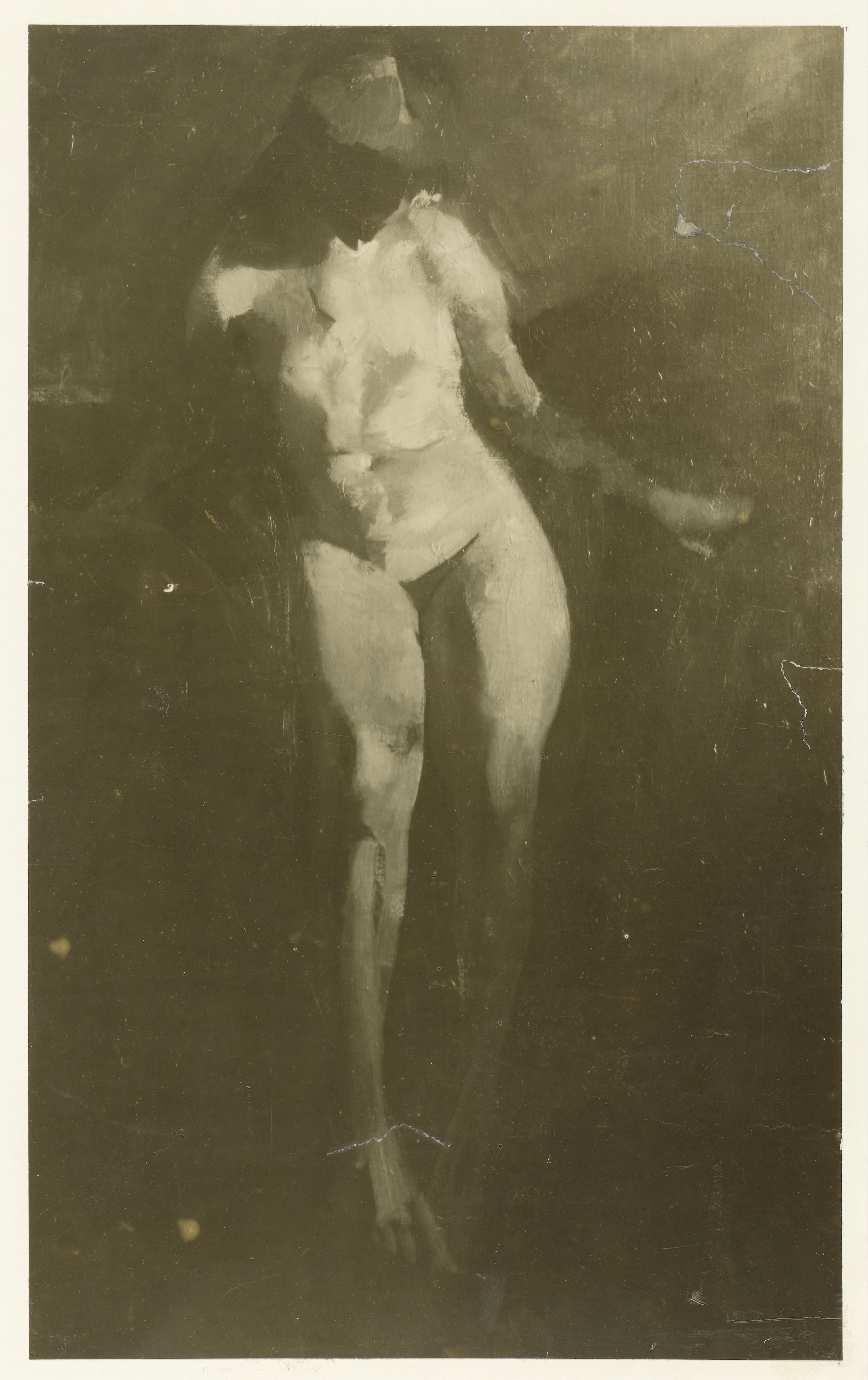 Fotoreproductie van een schilderij van een staand vrouwelijk naakt door George Hendrik Breitner