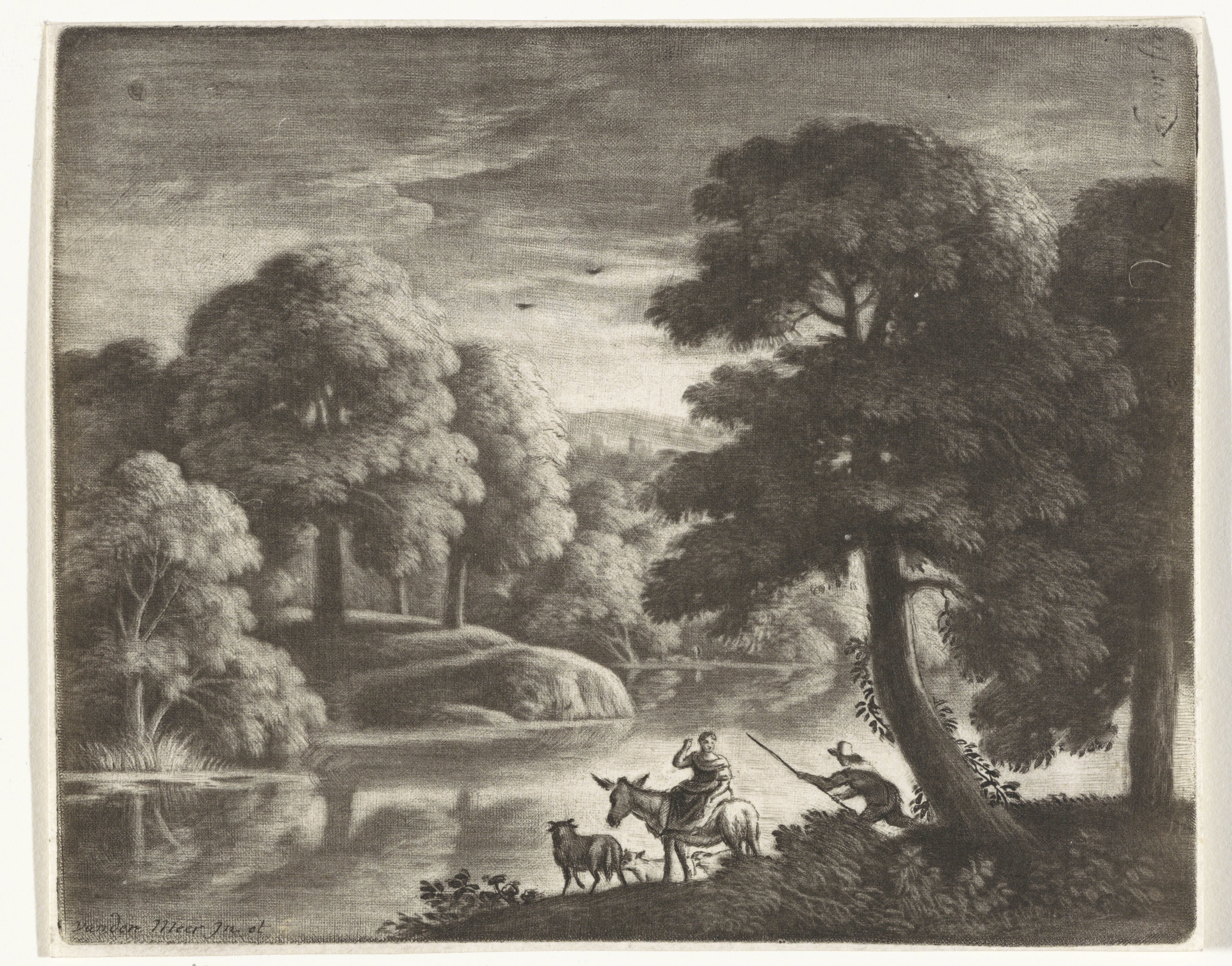 Landschap met herder en herderin