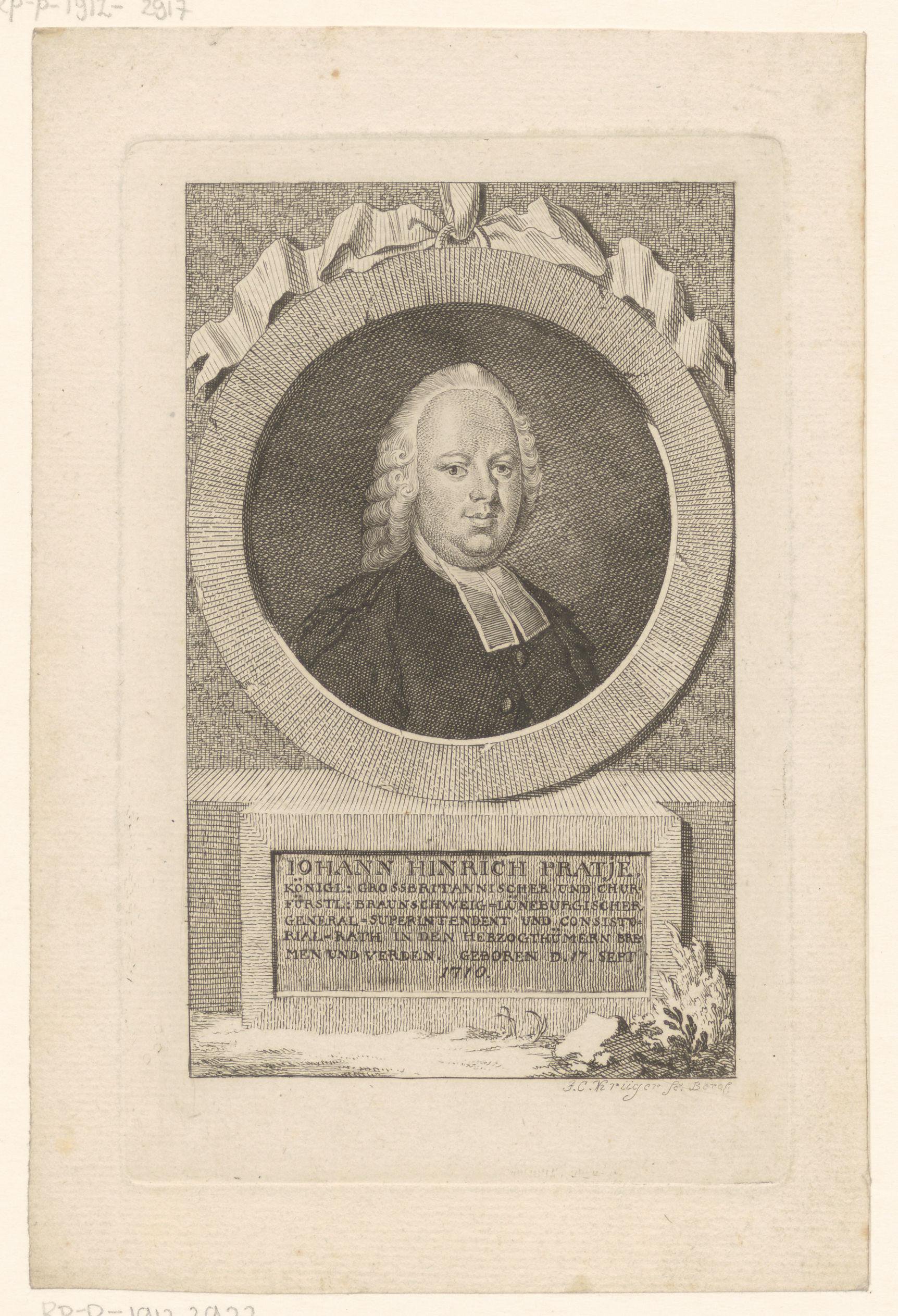 Portret van Johann Hinrich Pratje
