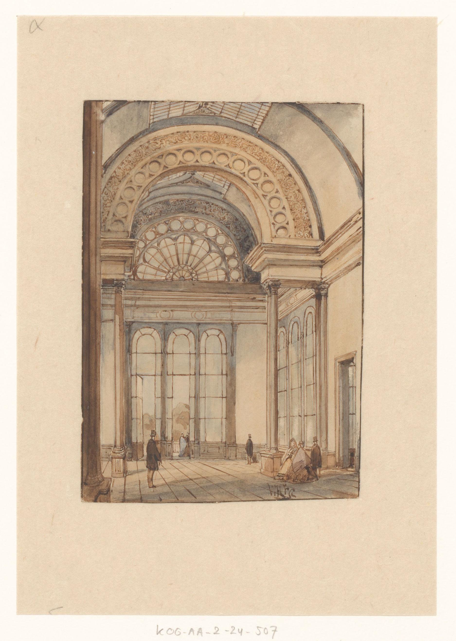 Interieur van het Paleis voor Volksvlijt, gezien naar een zijzaal