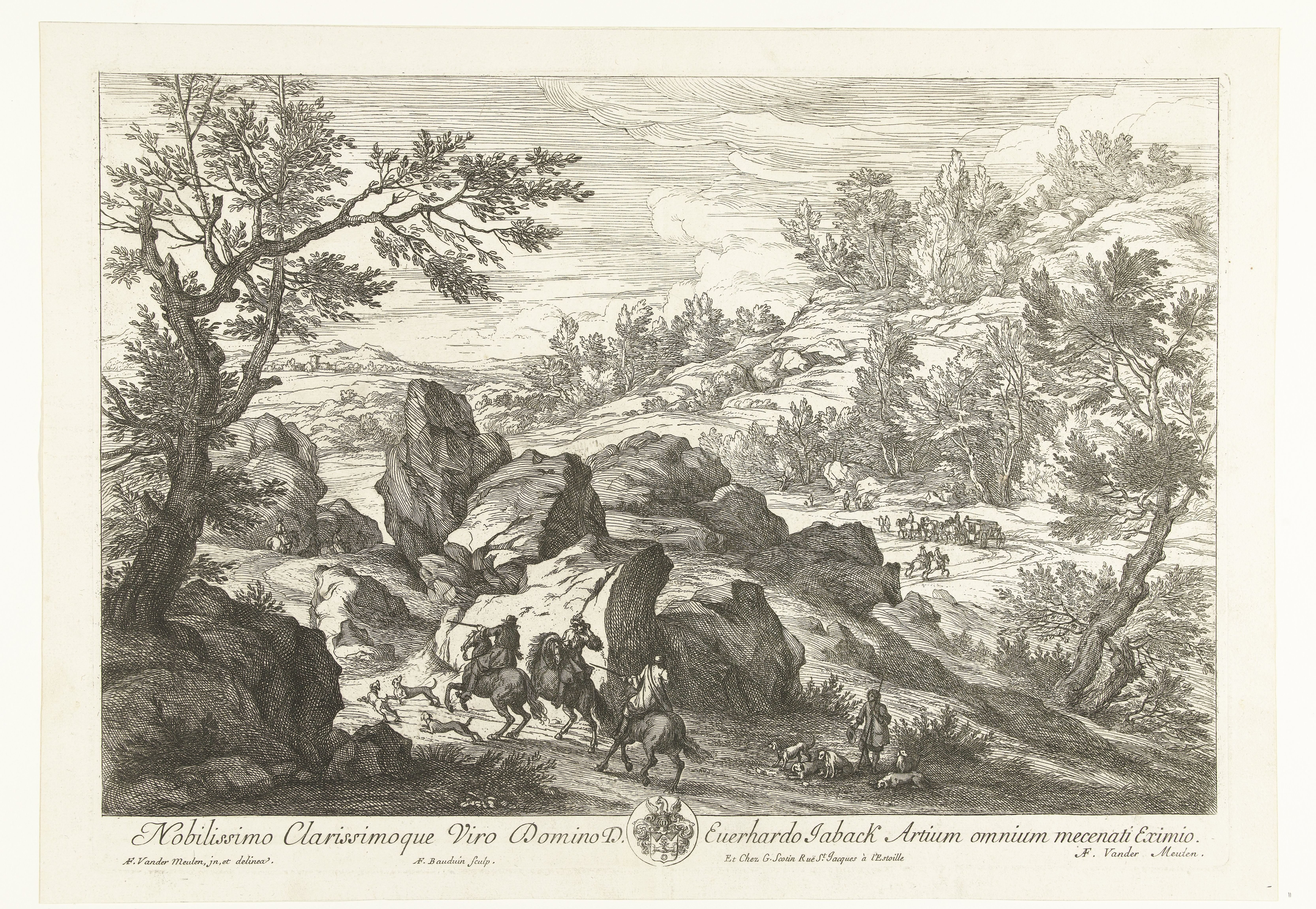 Landschap met ruiters bij rotspartij