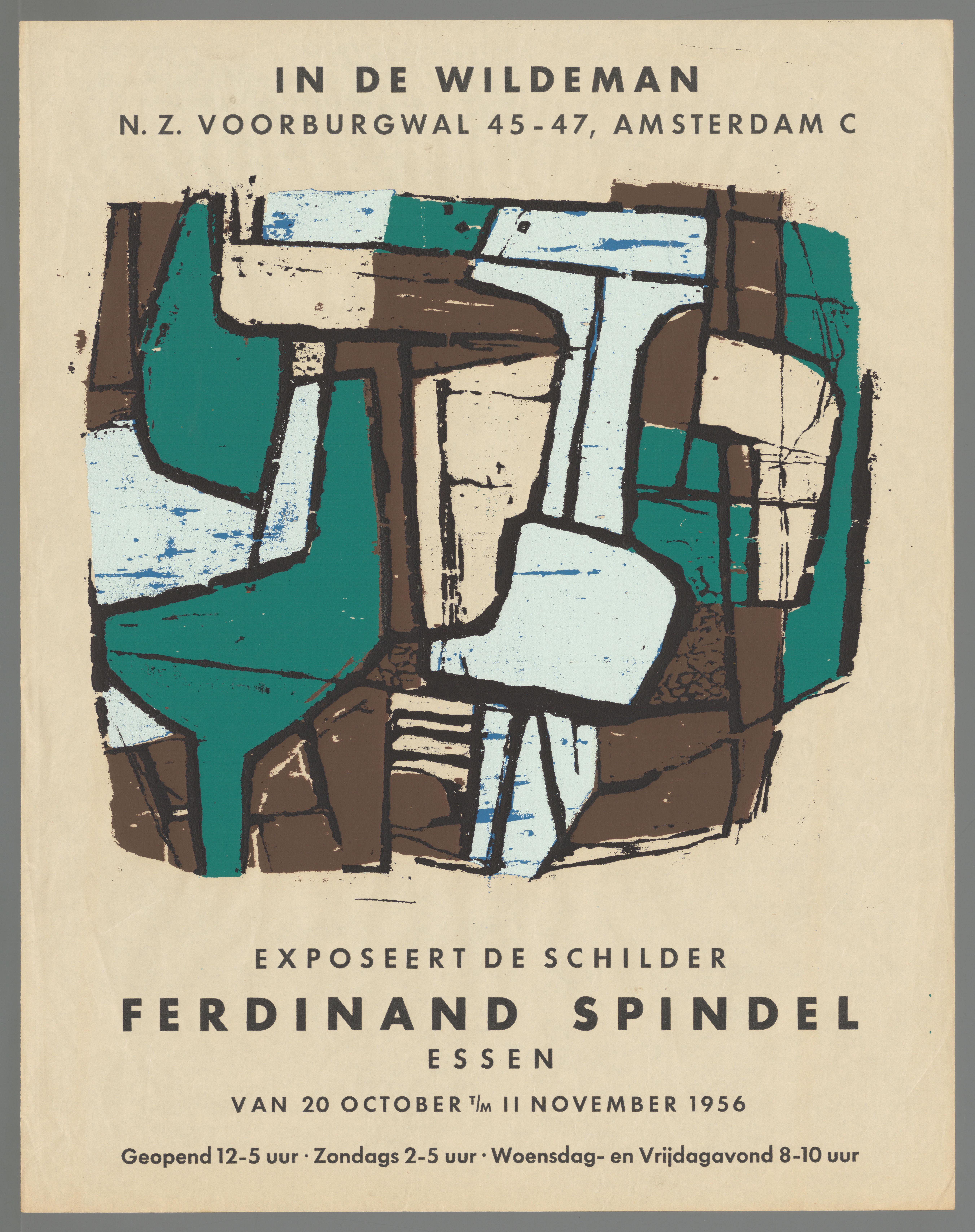 In de Wildeman N.Z. Voorburgwal exposeert de schilder Ferdinand Spindel. Essen  van 20 october t/m 11 novemer 1956