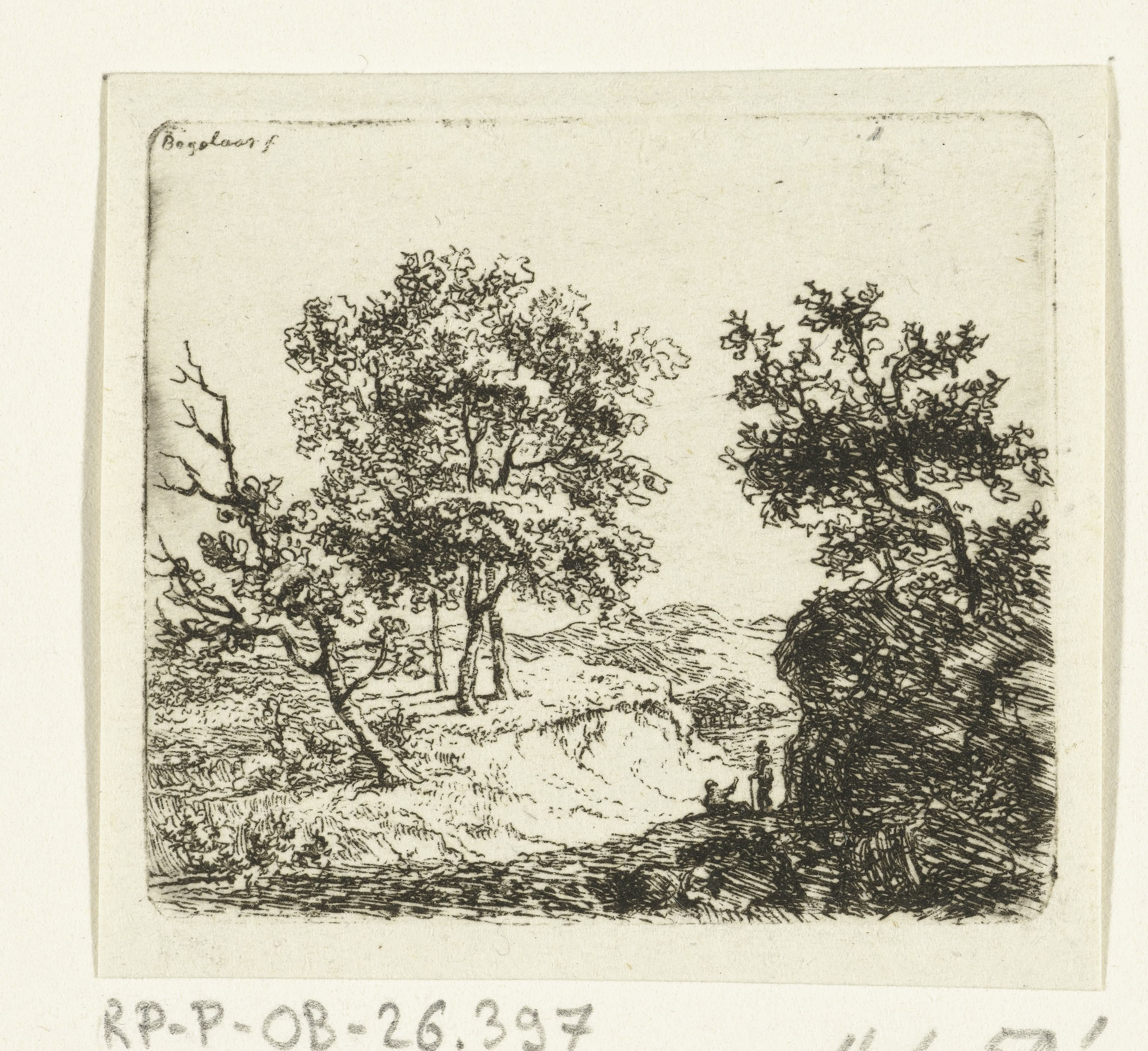 Heuvellandschap met twee wandelaars