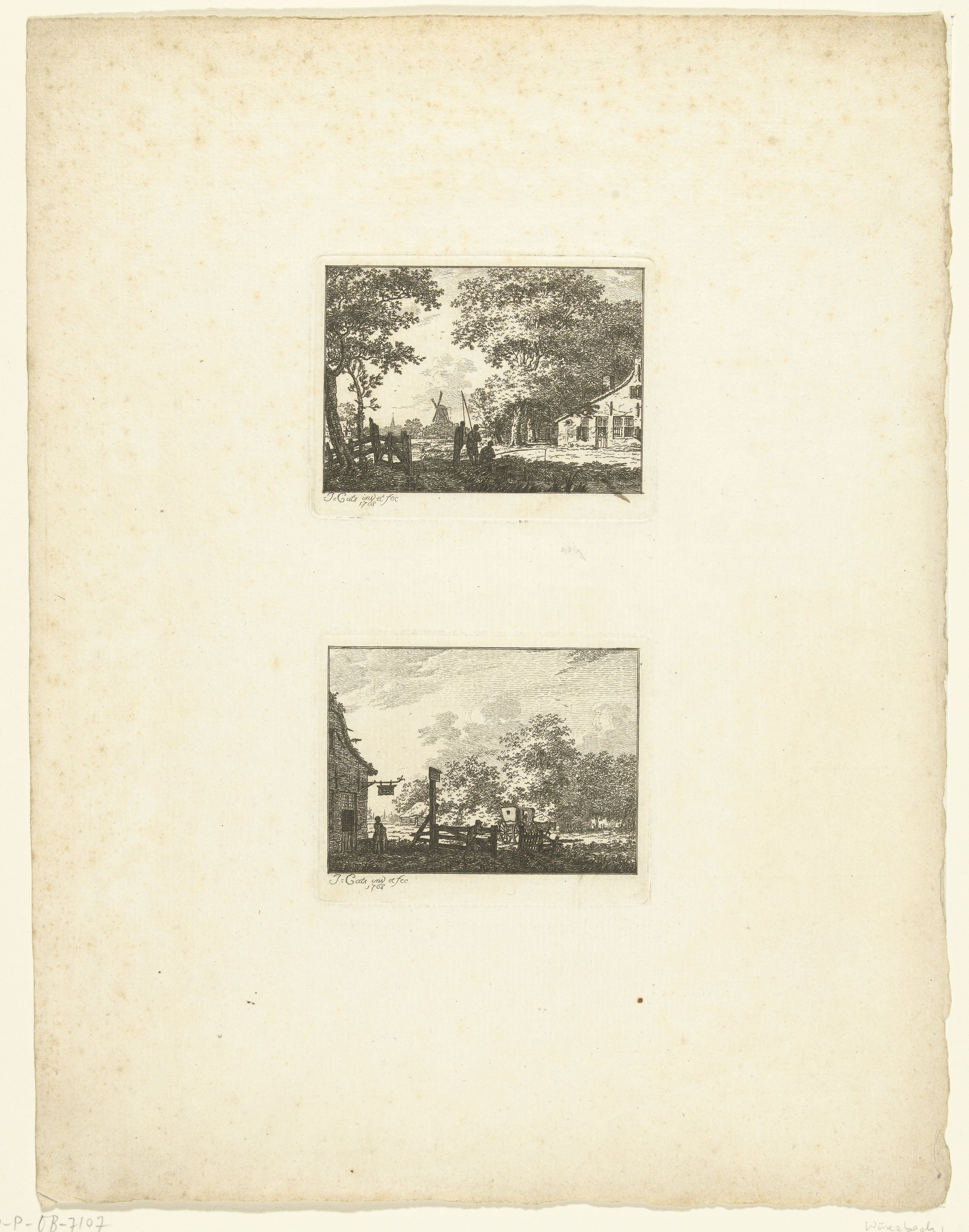 Landschap met hengelaar en landschap met kar voor herberg
