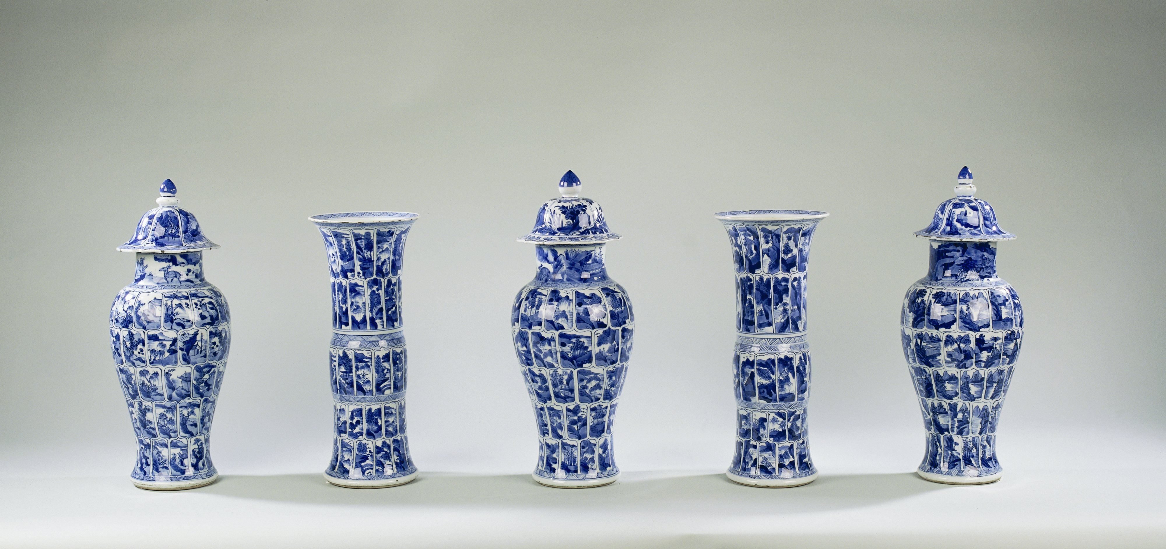 Baluster covered vase with landscapes in panels
