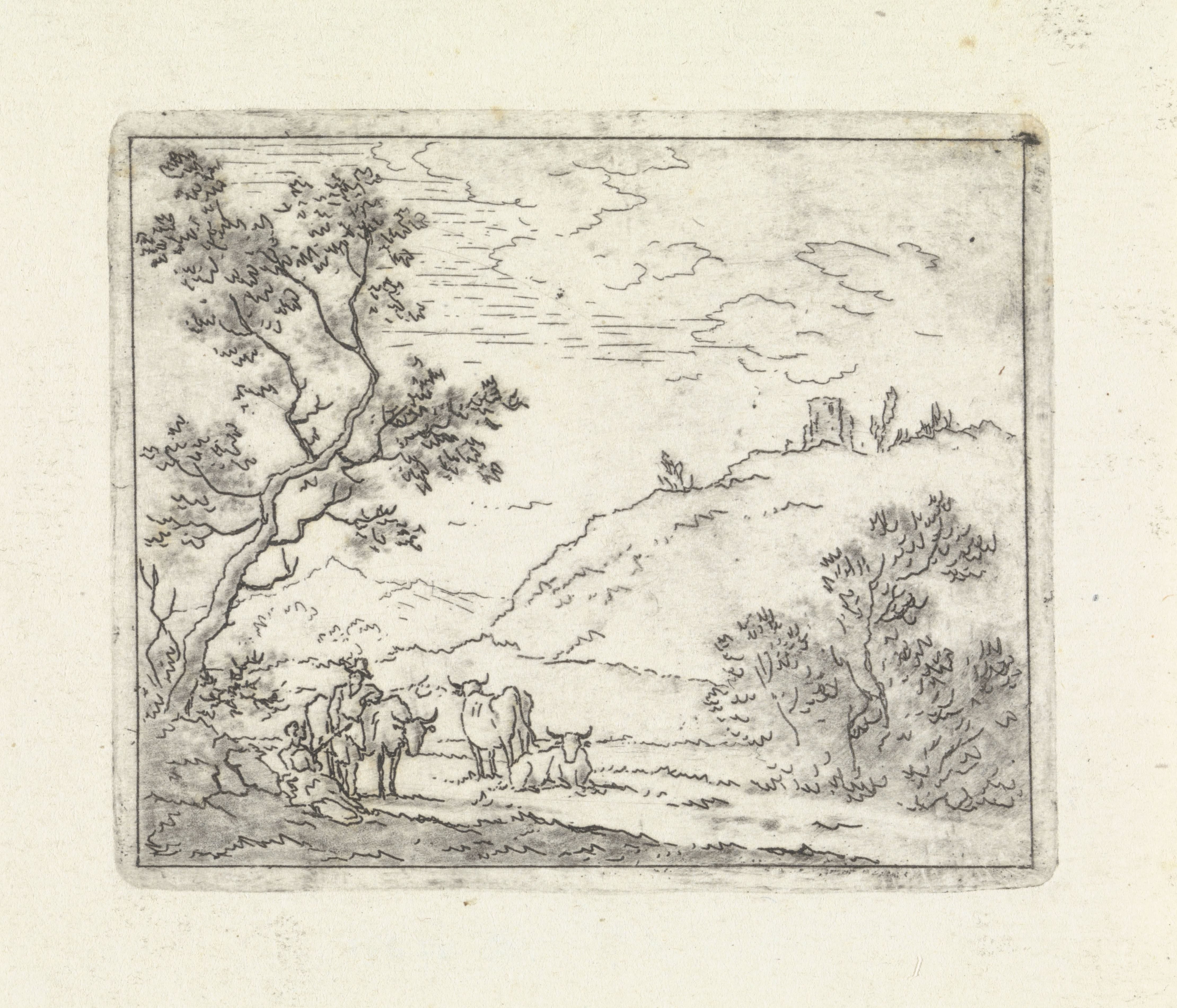 Landschap met herder en koeien