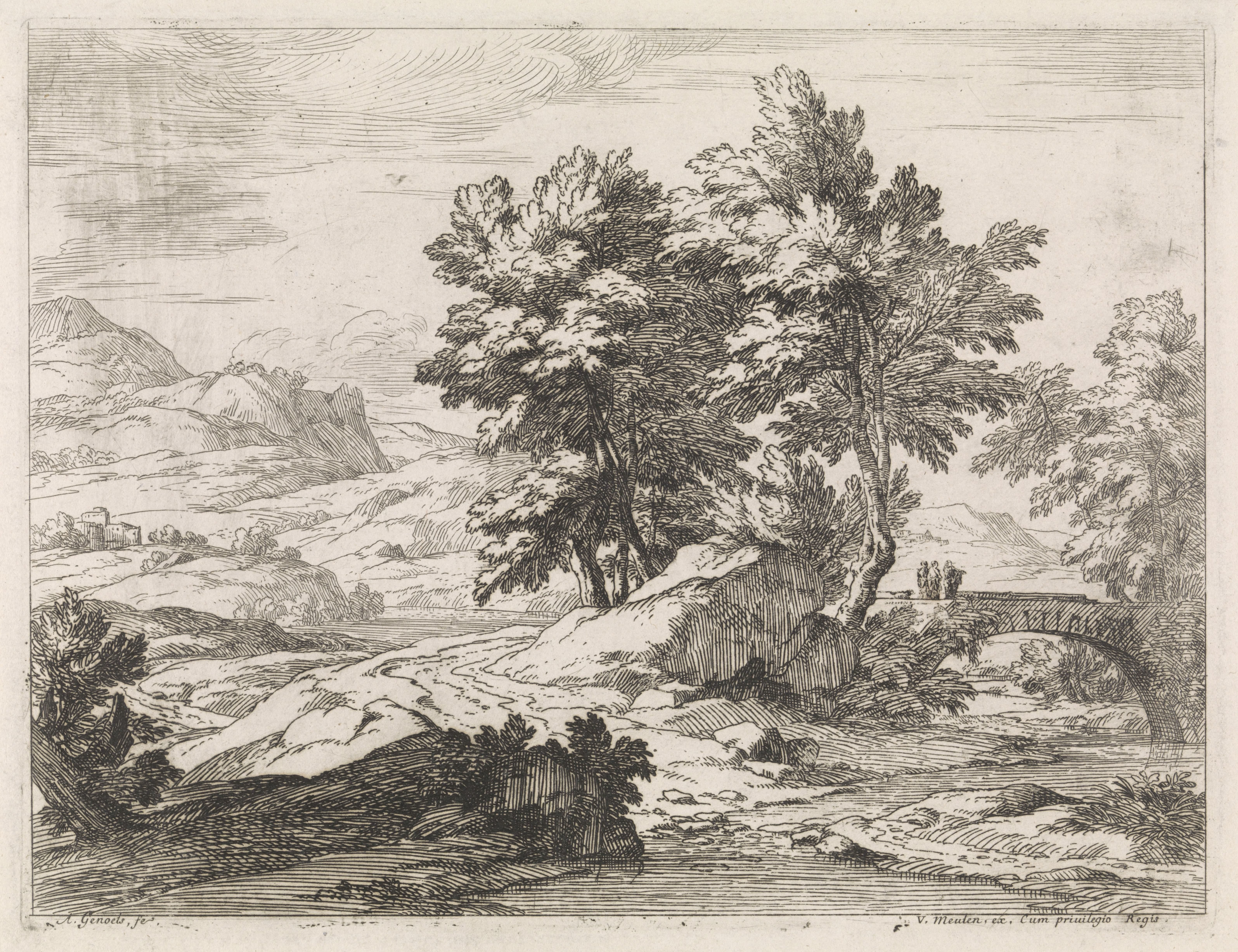 Rivierlandschap met brug