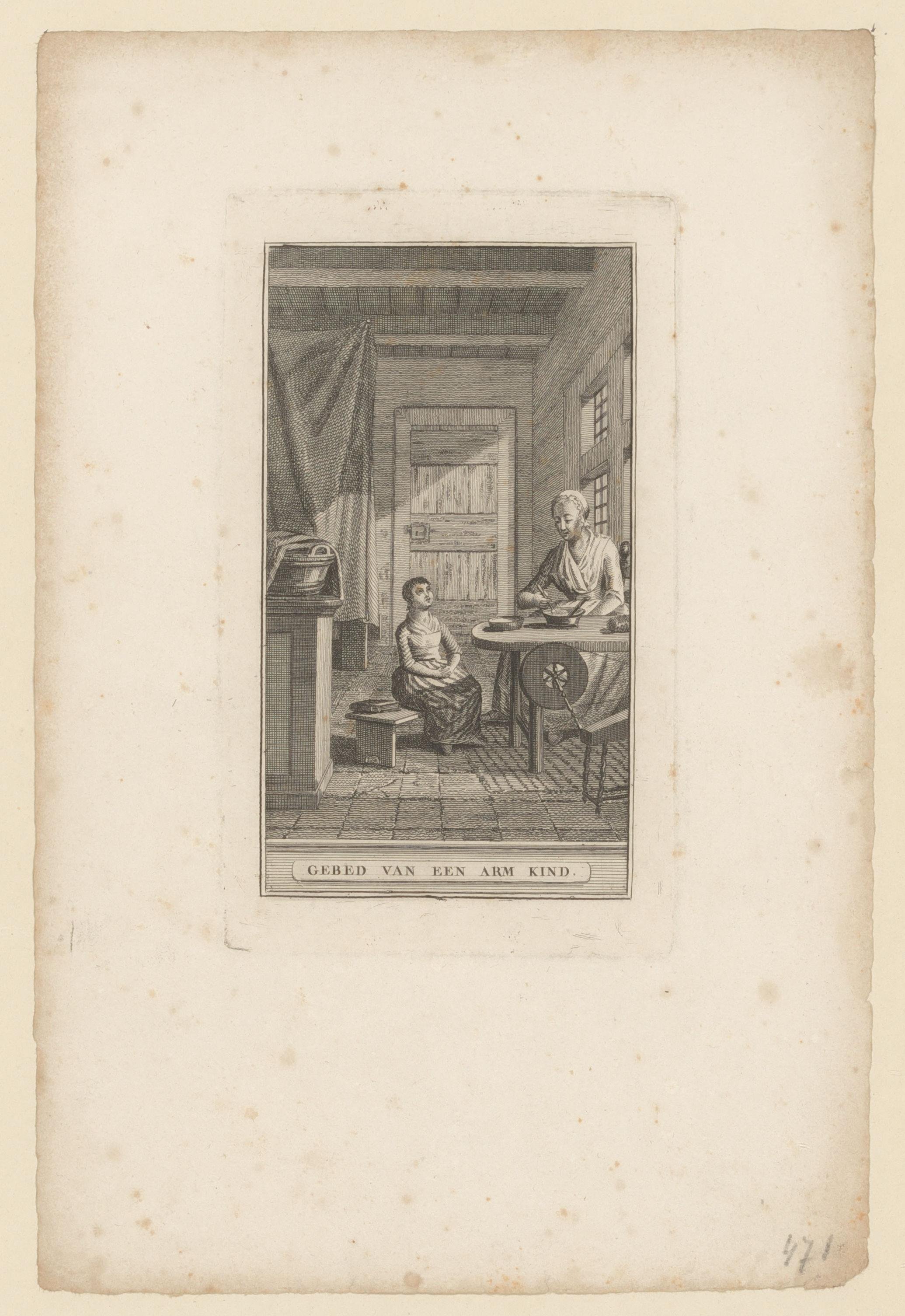 Biddend kind en een moeder aan tafel