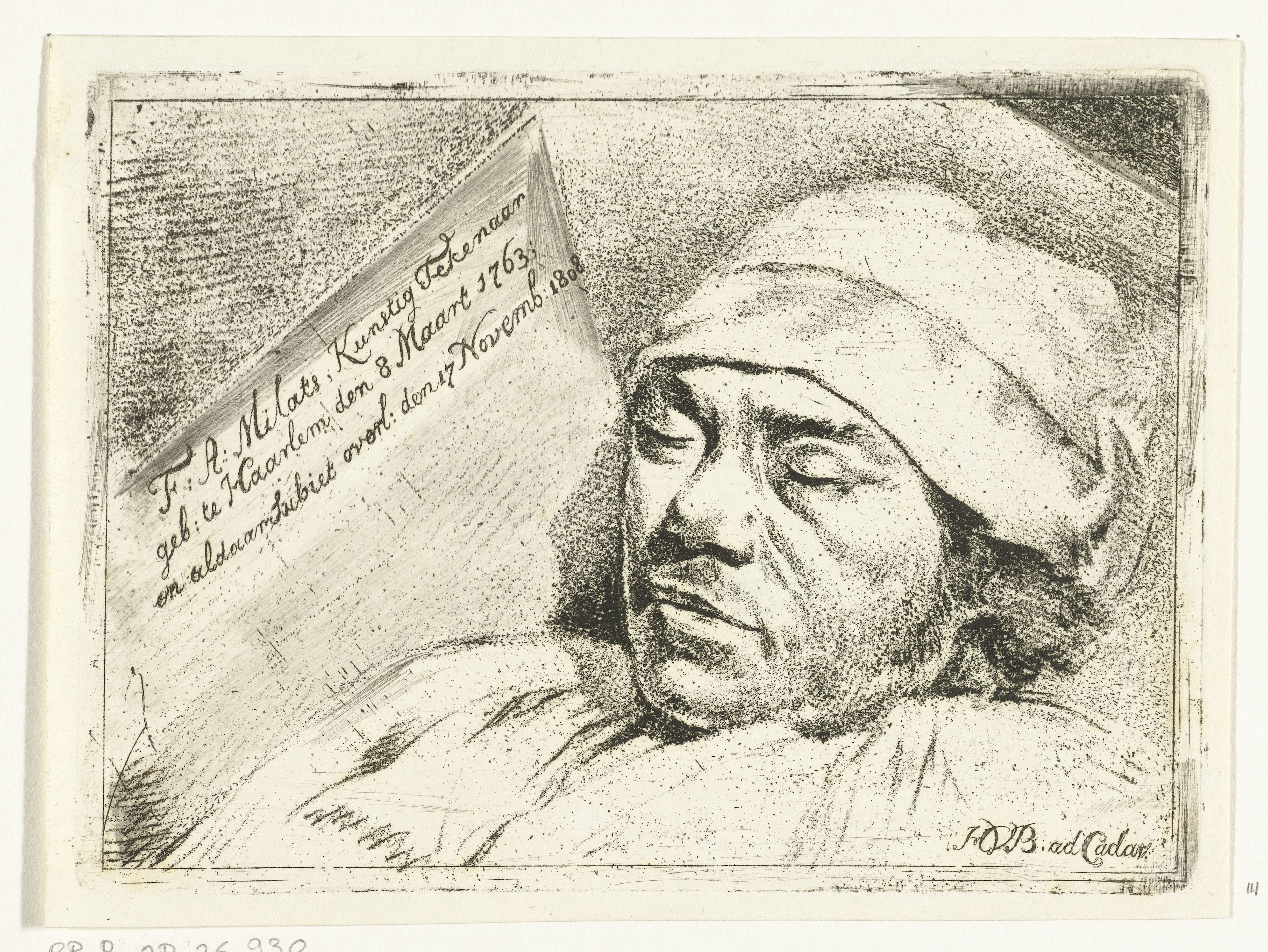 Portret van de schilder Franciscus Andreas Milatz op zijn doodsbed