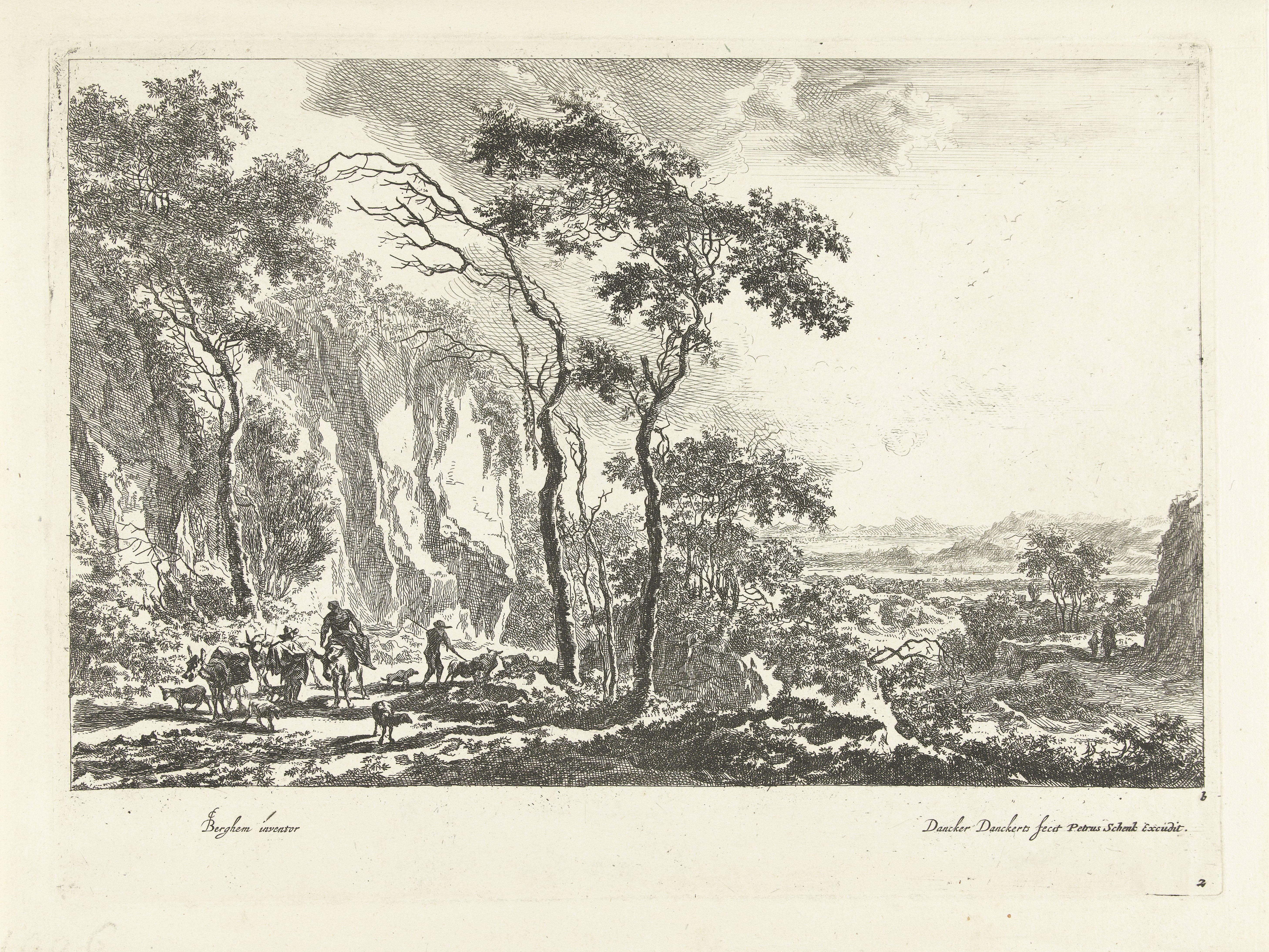 Italiaans berglandschap met muilezels, herders en vee