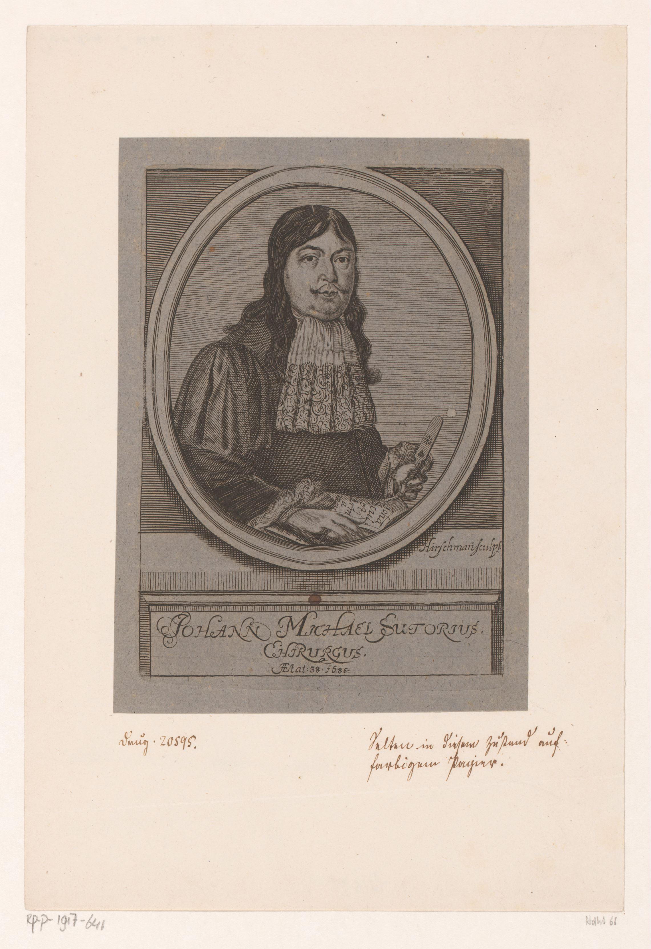 Portret van Johann Michael Sutorius op 38-jarige leeftijd