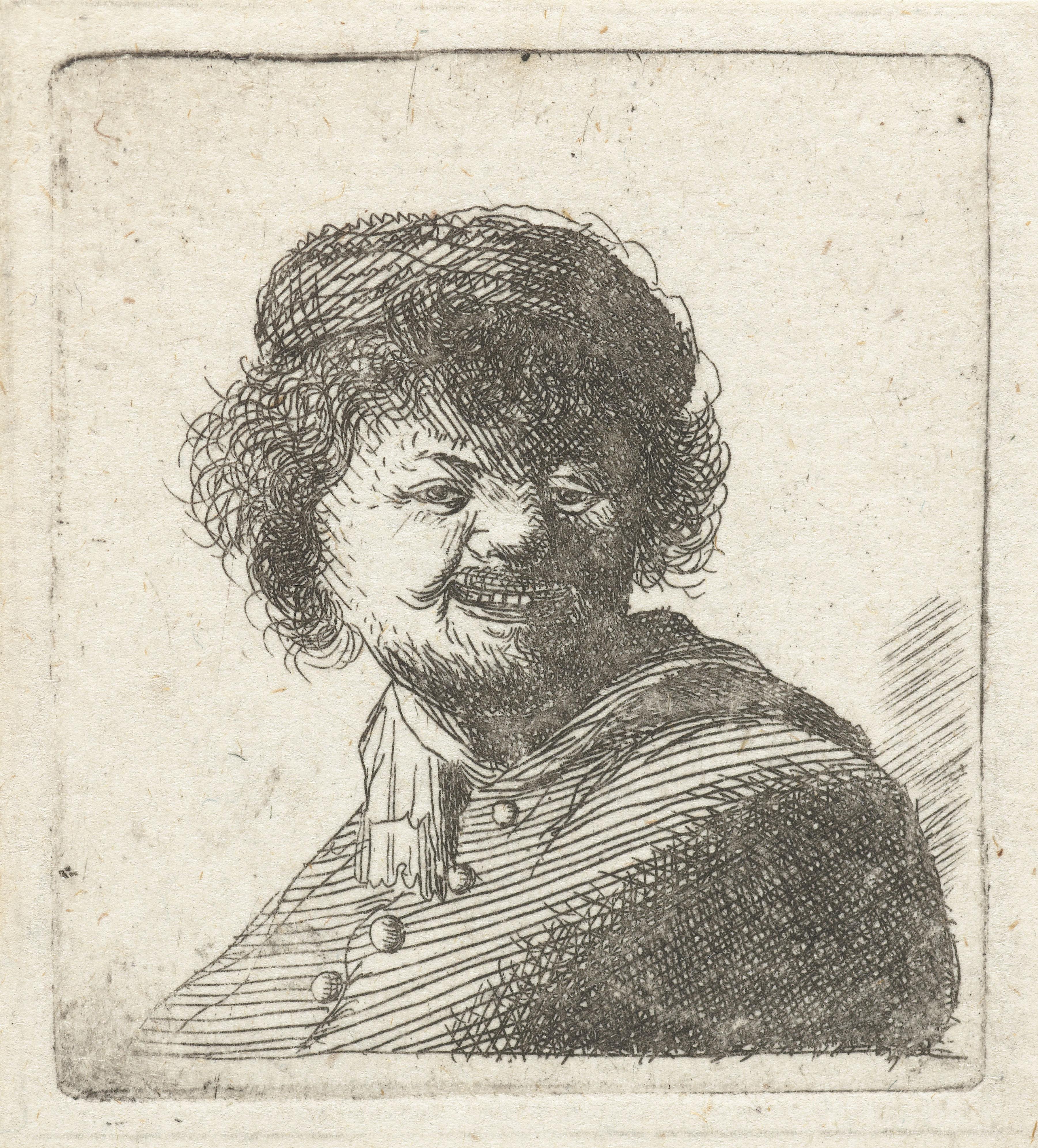 Self-portrait in a cap: laughing