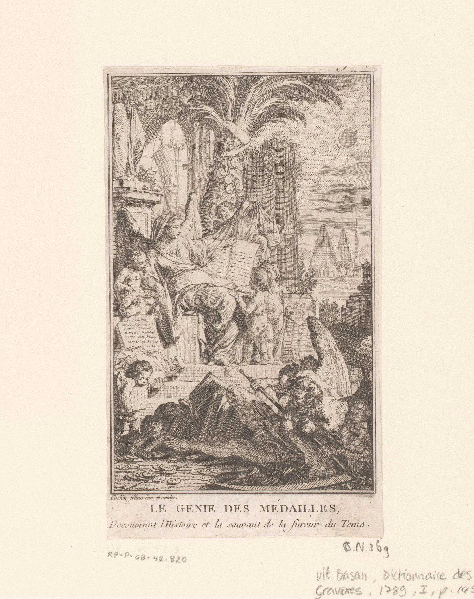 Allegorische voorstelling met Historia en de Tijd bij een zonsverduistering