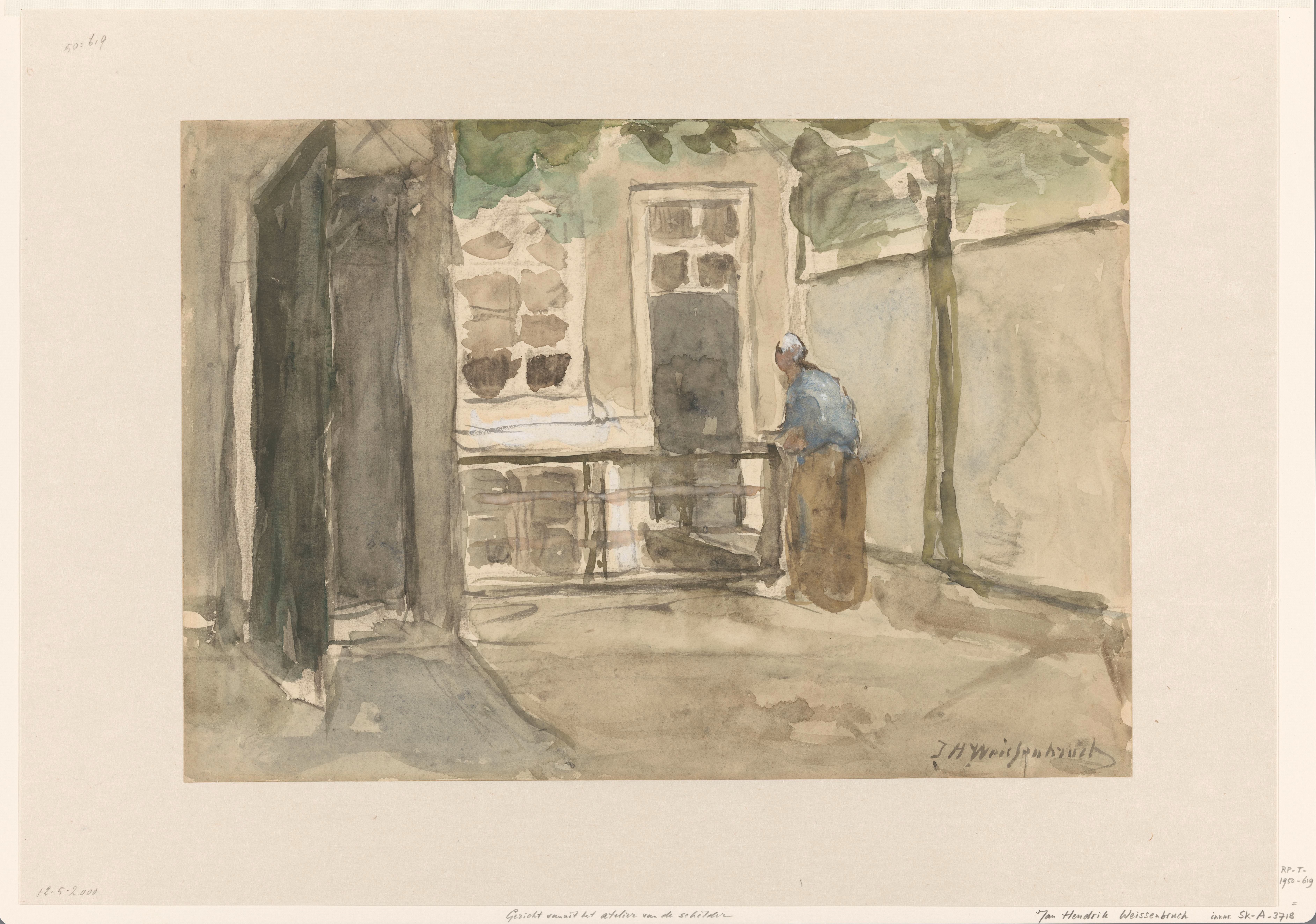 Gezicht op een binnenplaats vanuit het atelier van de kunstenaar in de Kazernestraat te Den Haag
