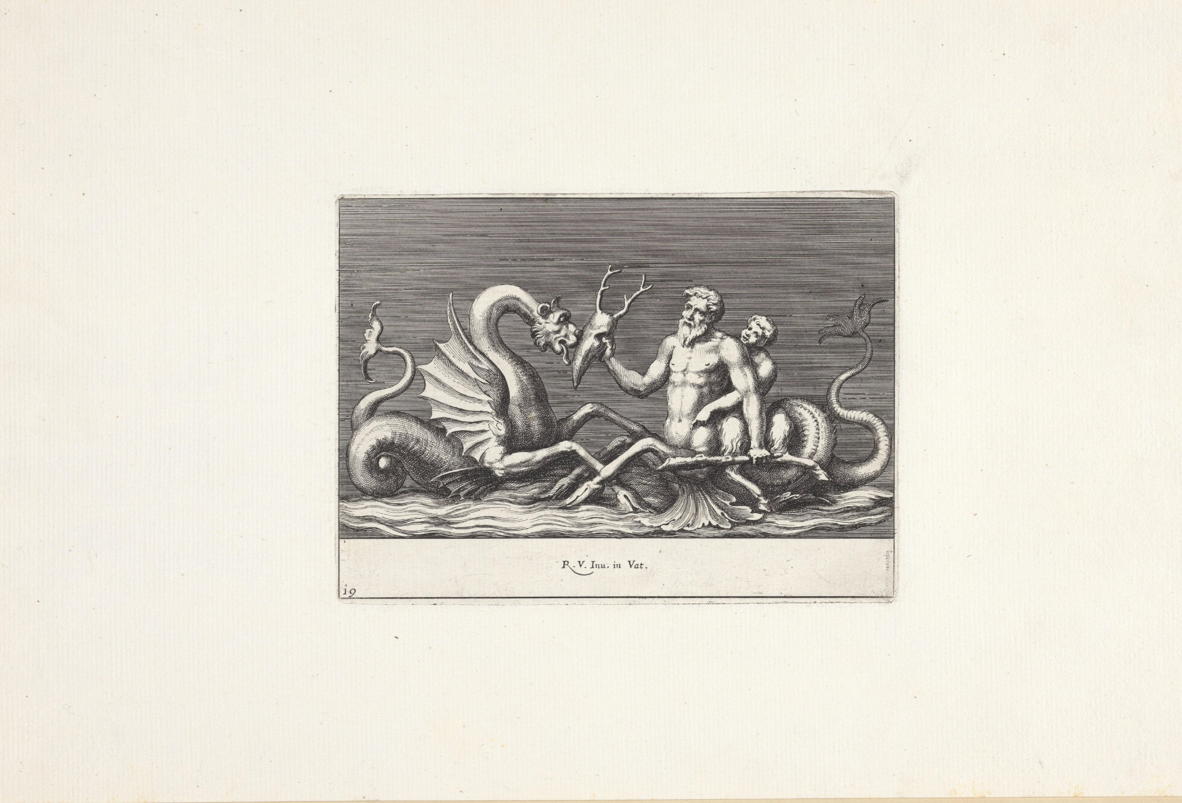 Triton houdt een schedel voor een zeemonster