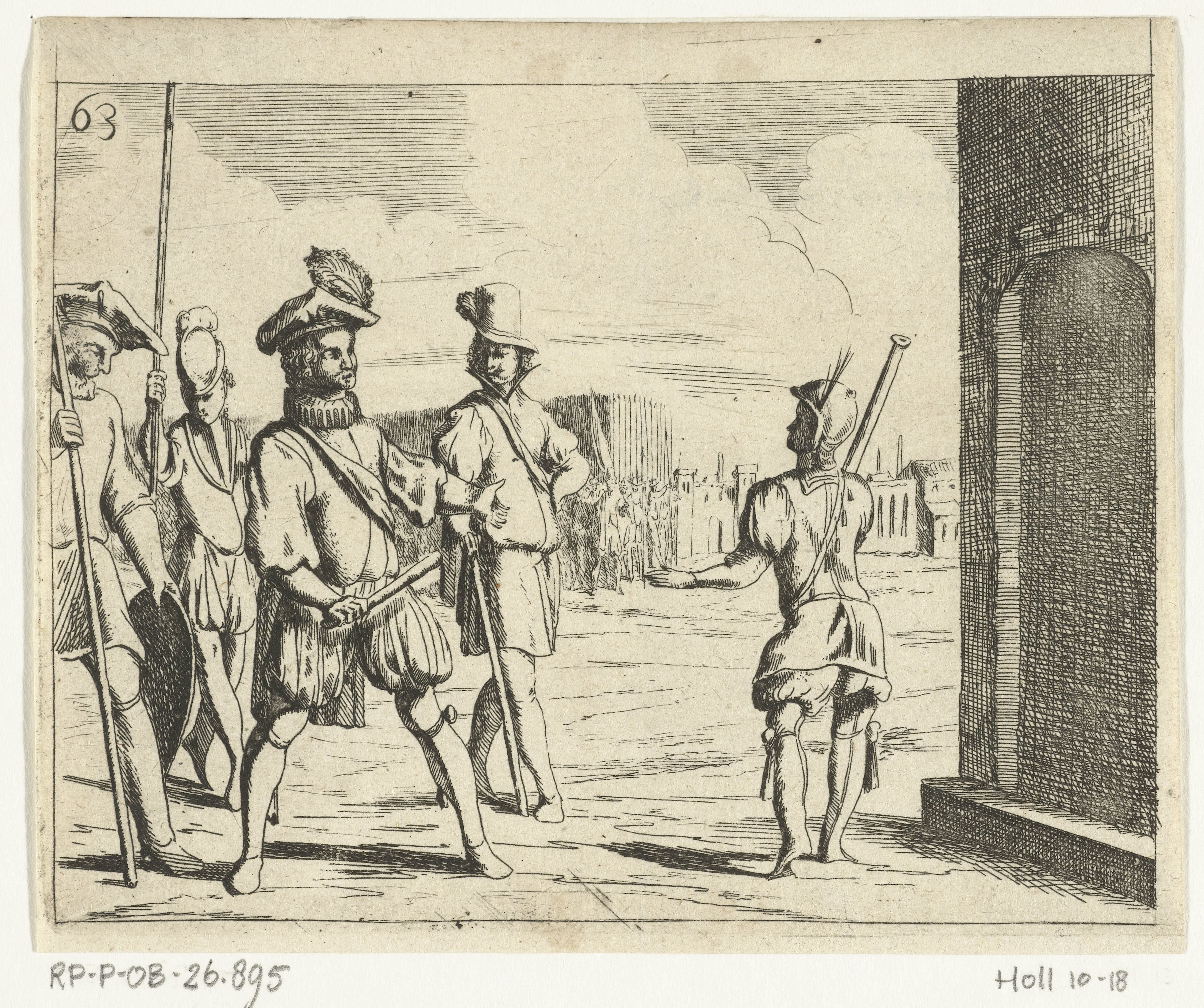 Spaanse schelm Gusman d'Alfarache en soldaten