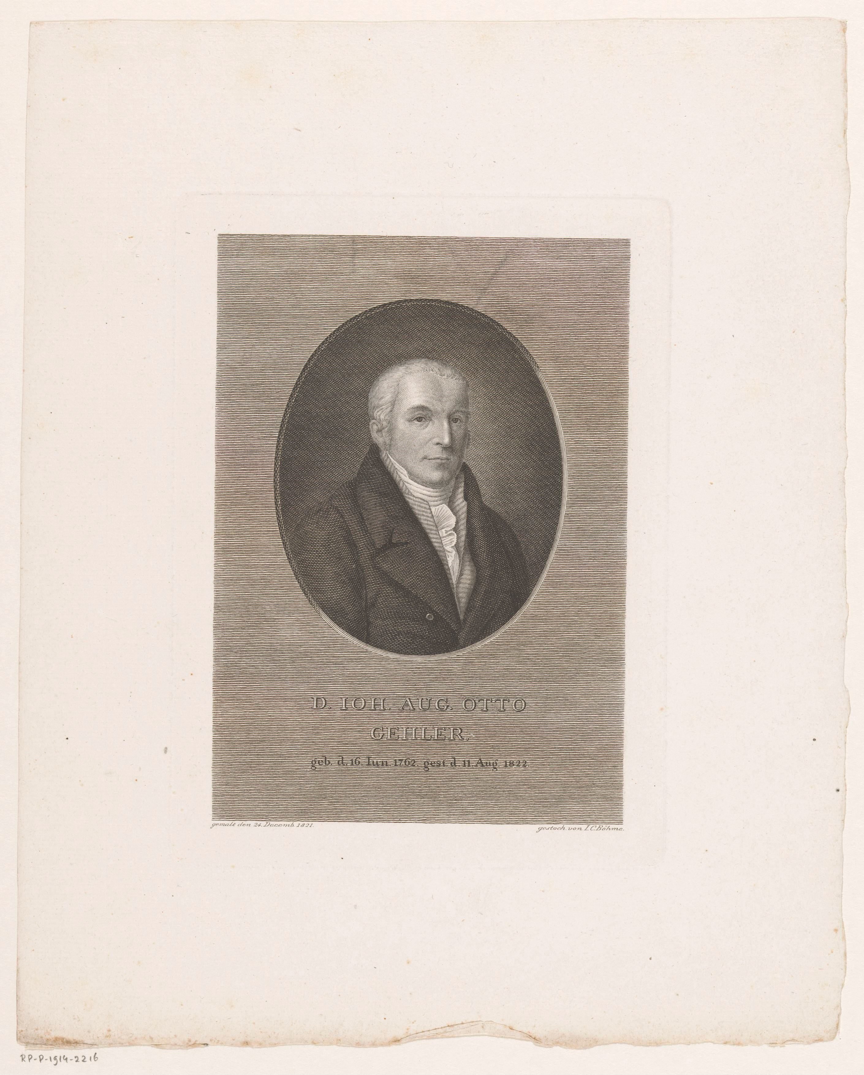 Portret van Johann August Otto Gehler