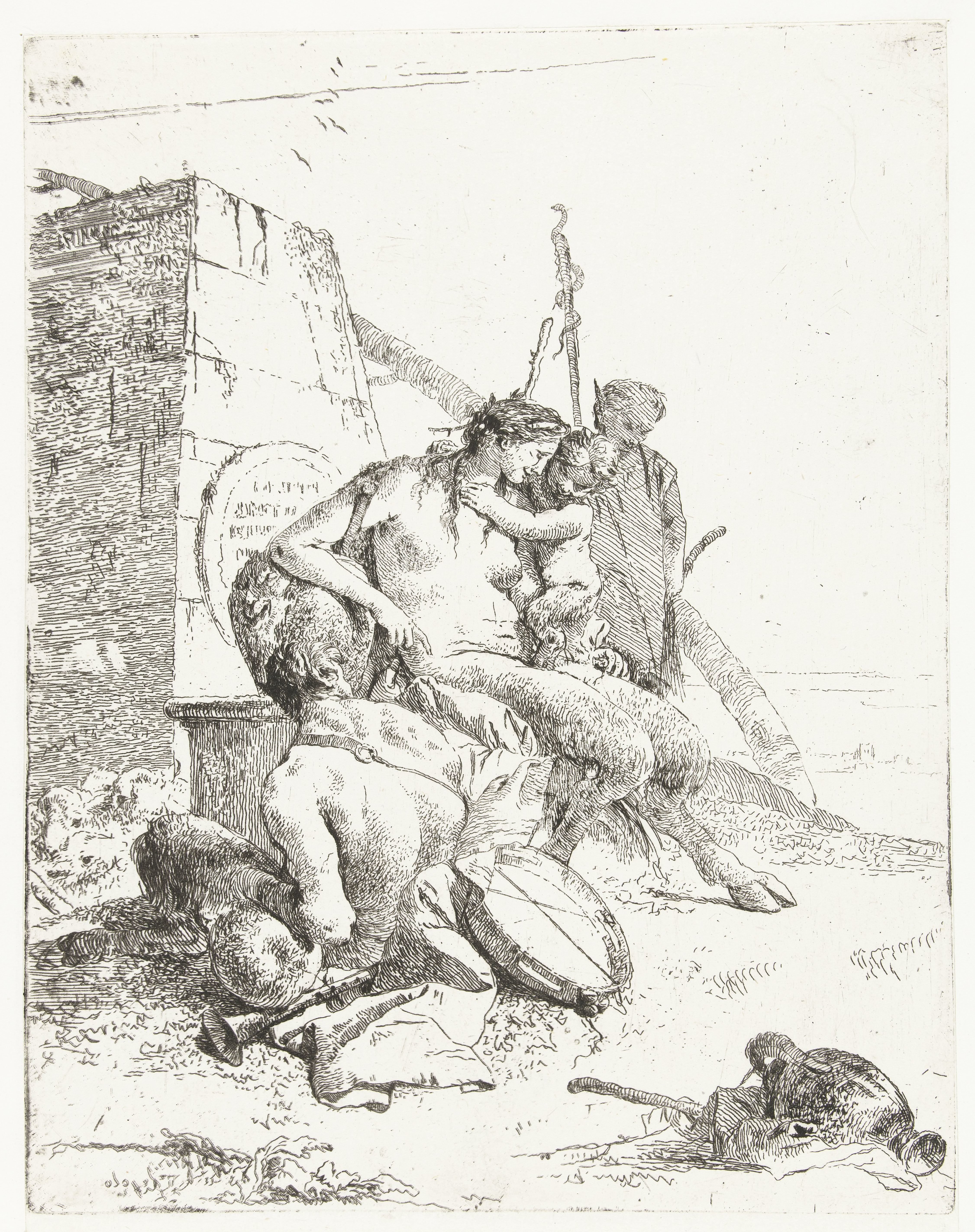 Satyr Family with Musical Instruments Sitting by a Monument