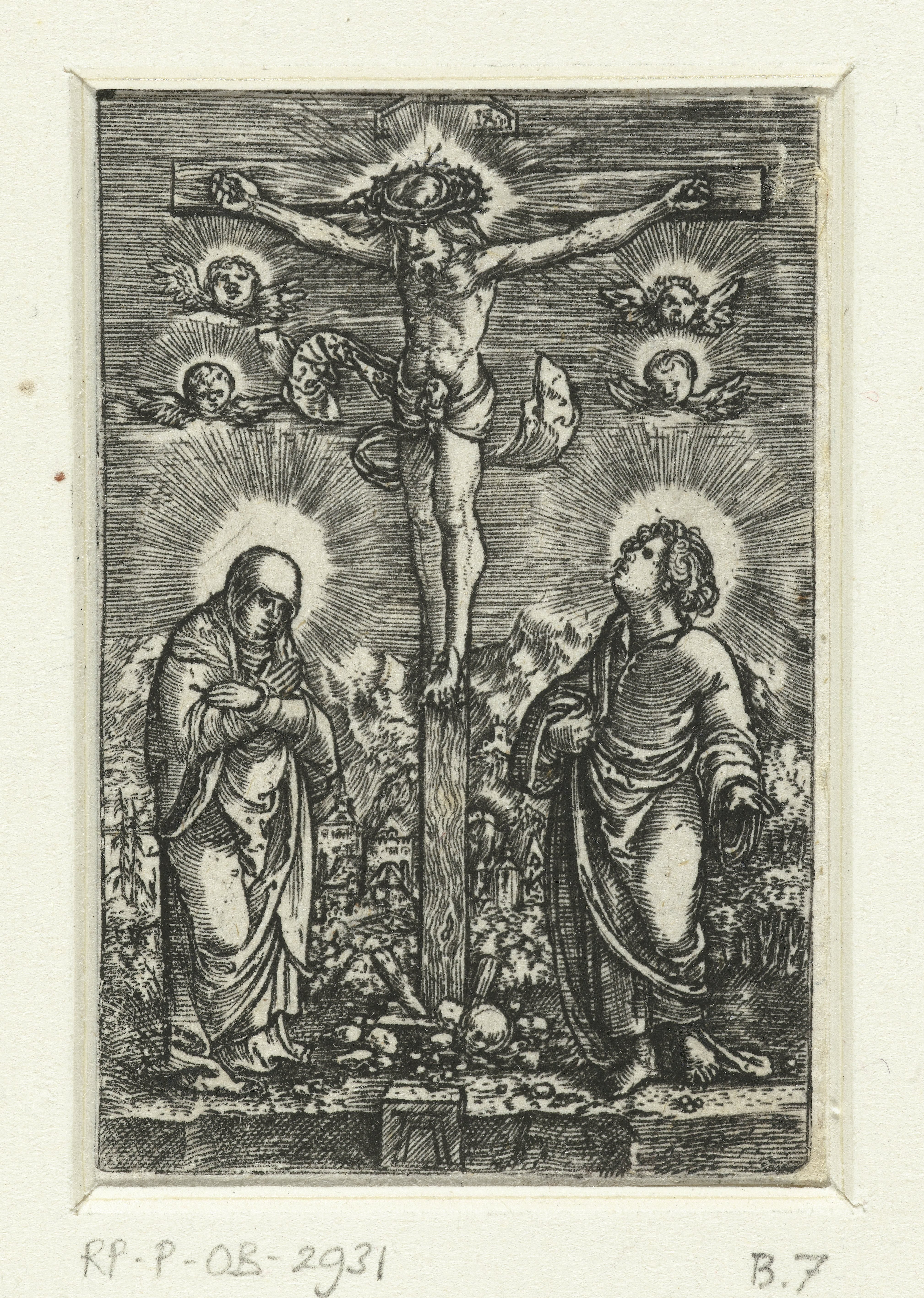 Christus aan het kruis tussen Maria en Johannes