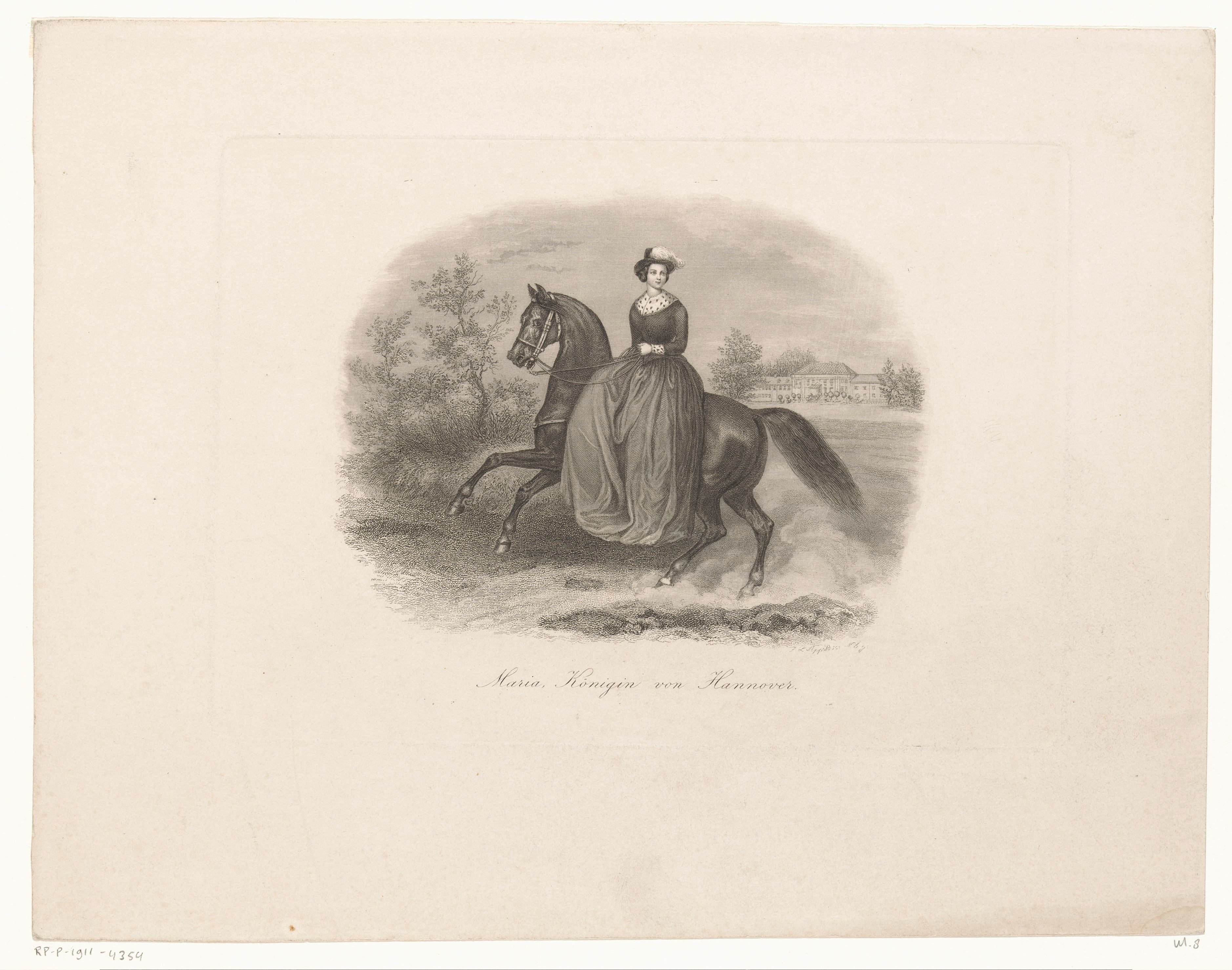 Portret van Marie von Sachsen-Altenburg te paard