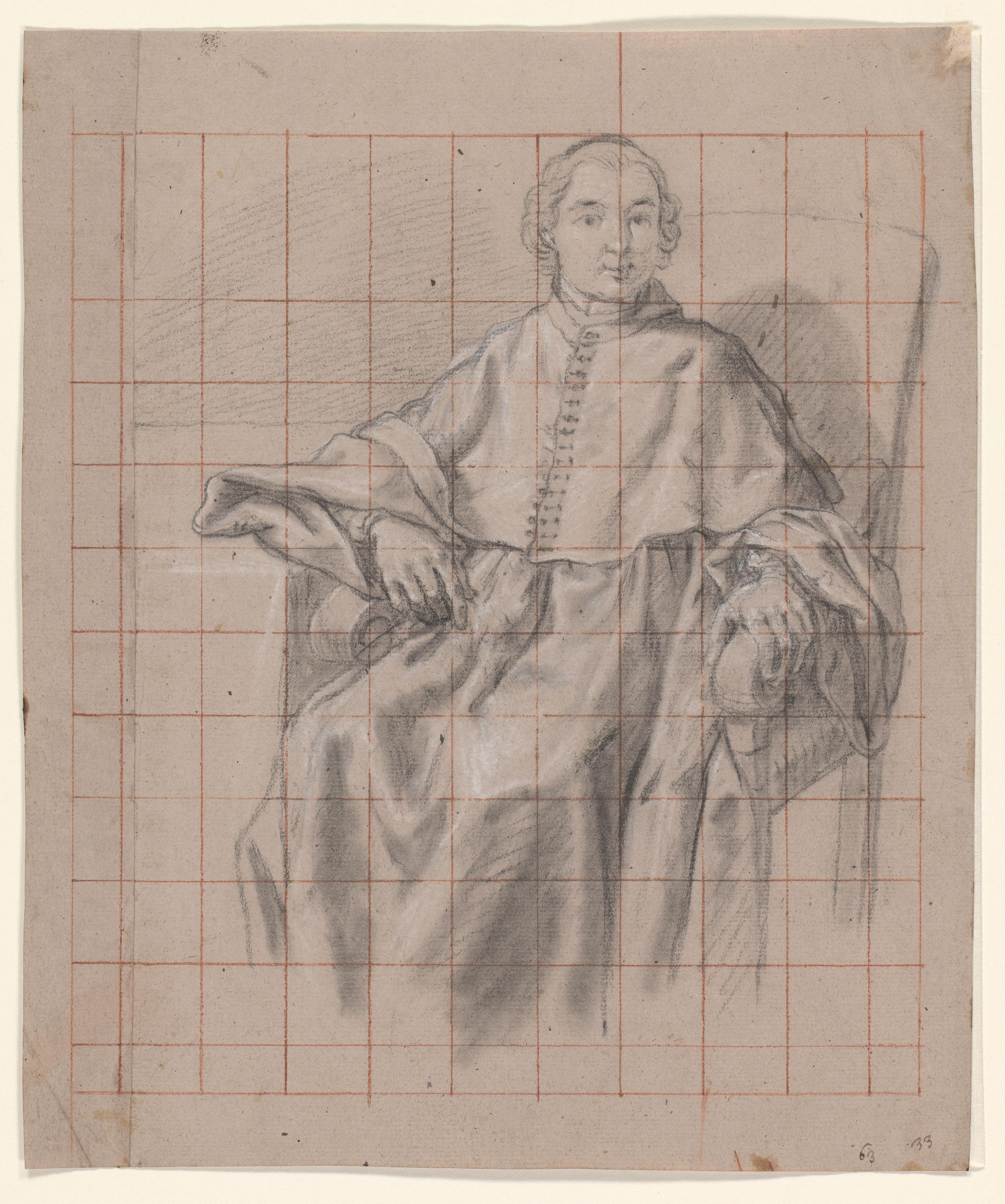 Portret van een zittende geestelijke, bijna ten voeten uit, en face