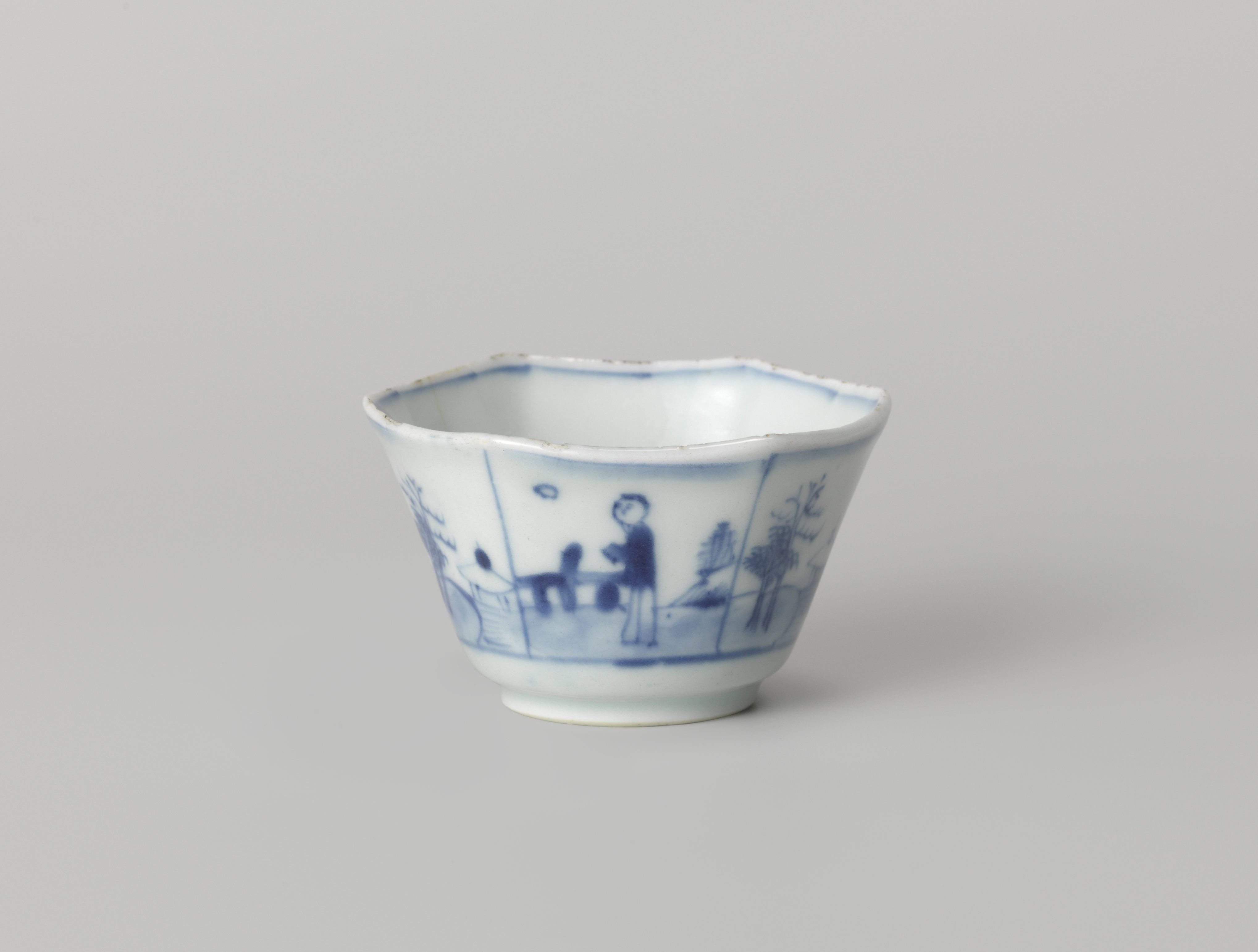Hexagonal cup with landscapes and figures