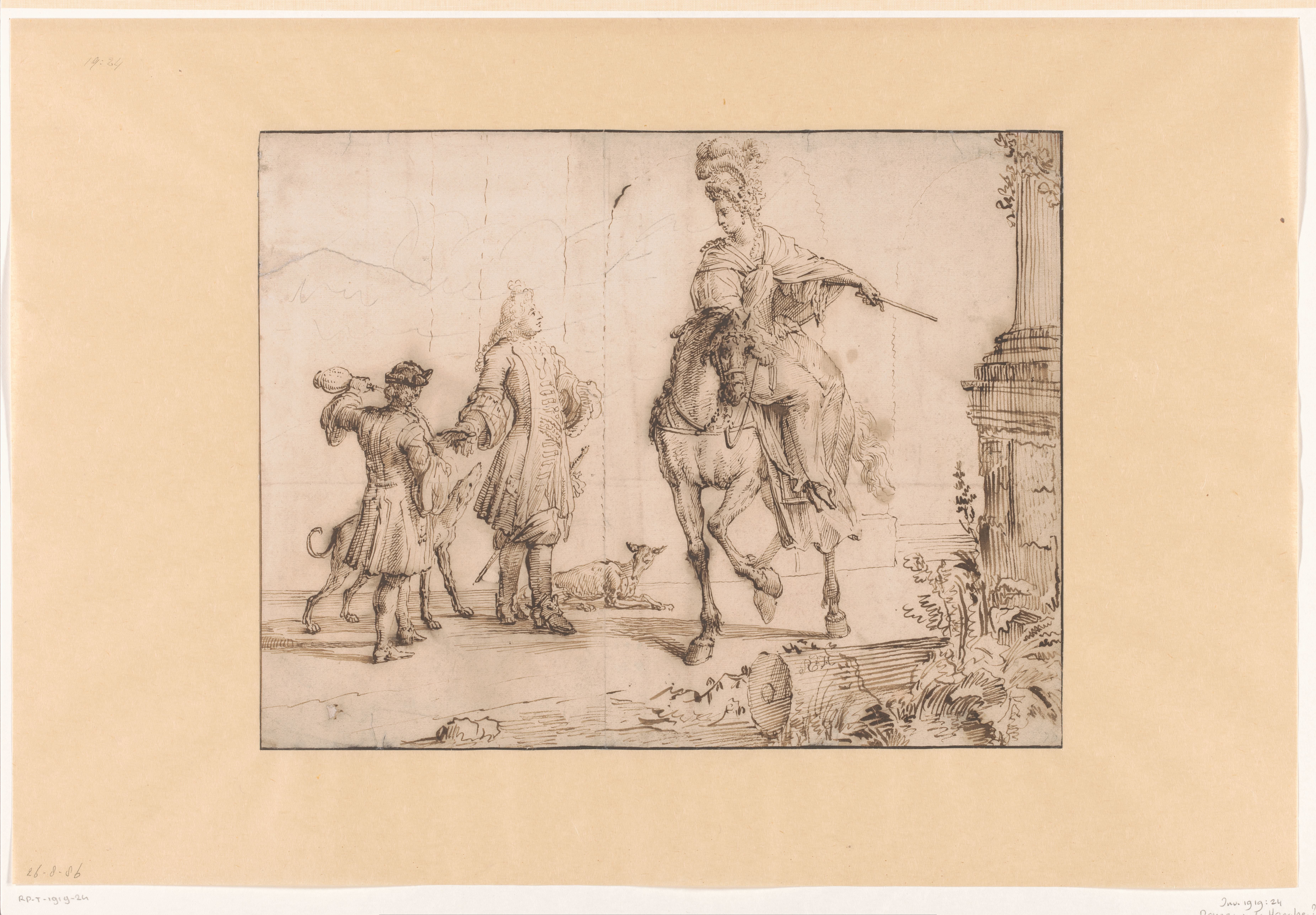 Woman on Horseback Greeted by a Gentleman and a Servant