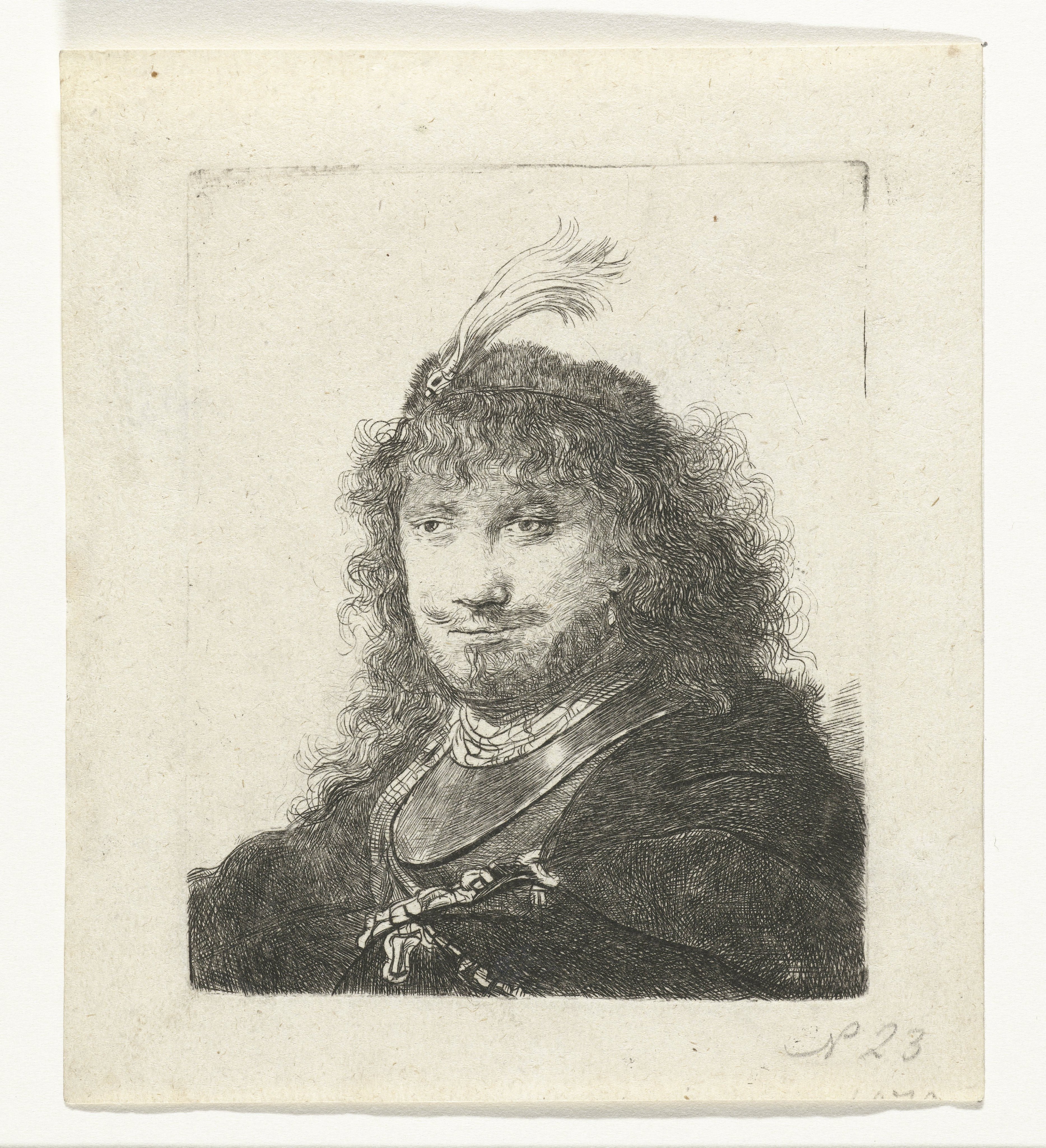 Self-portrait (?) with plumed cap and lowered sabre