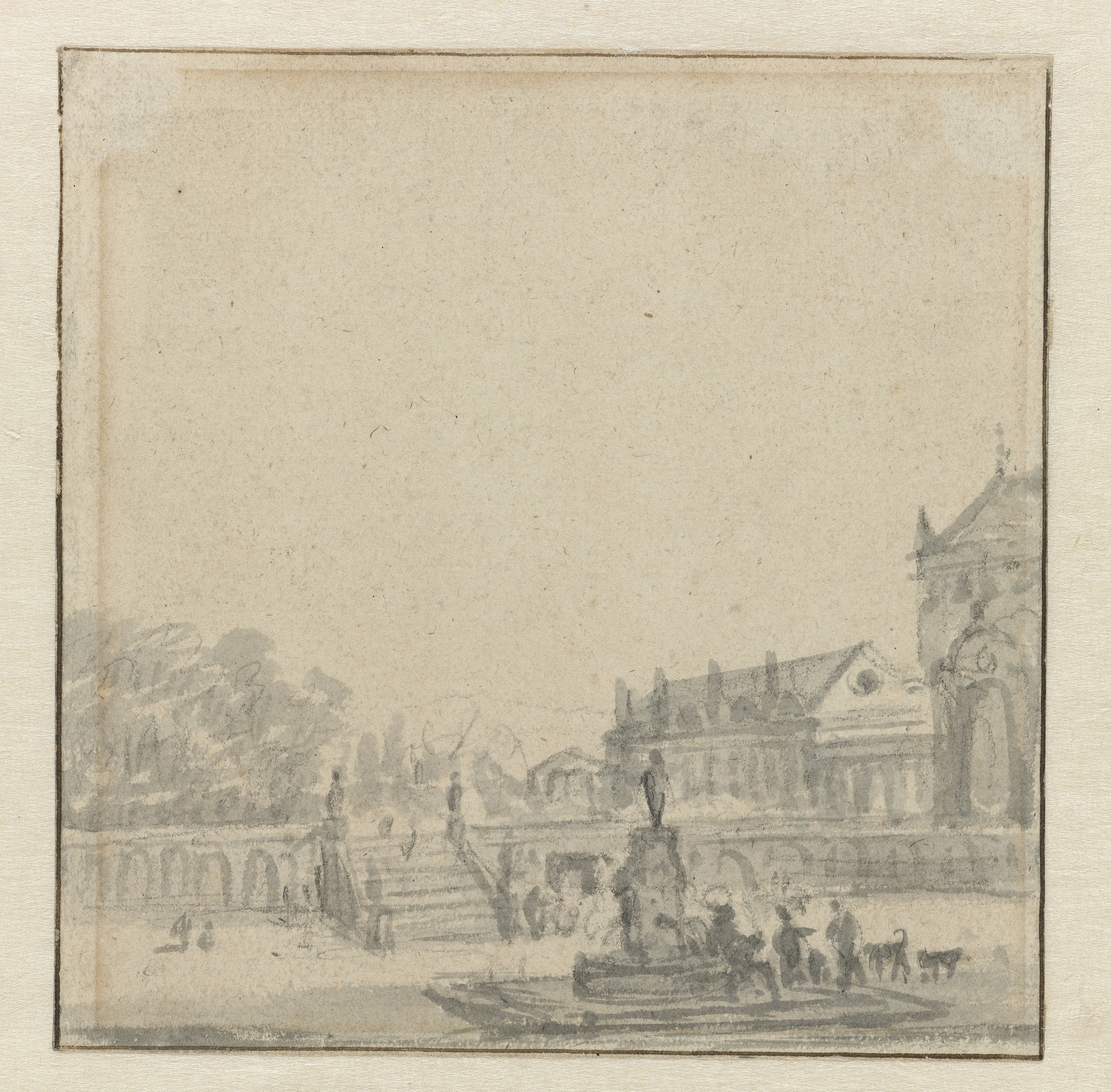Voorhof van een paleis met een fontein