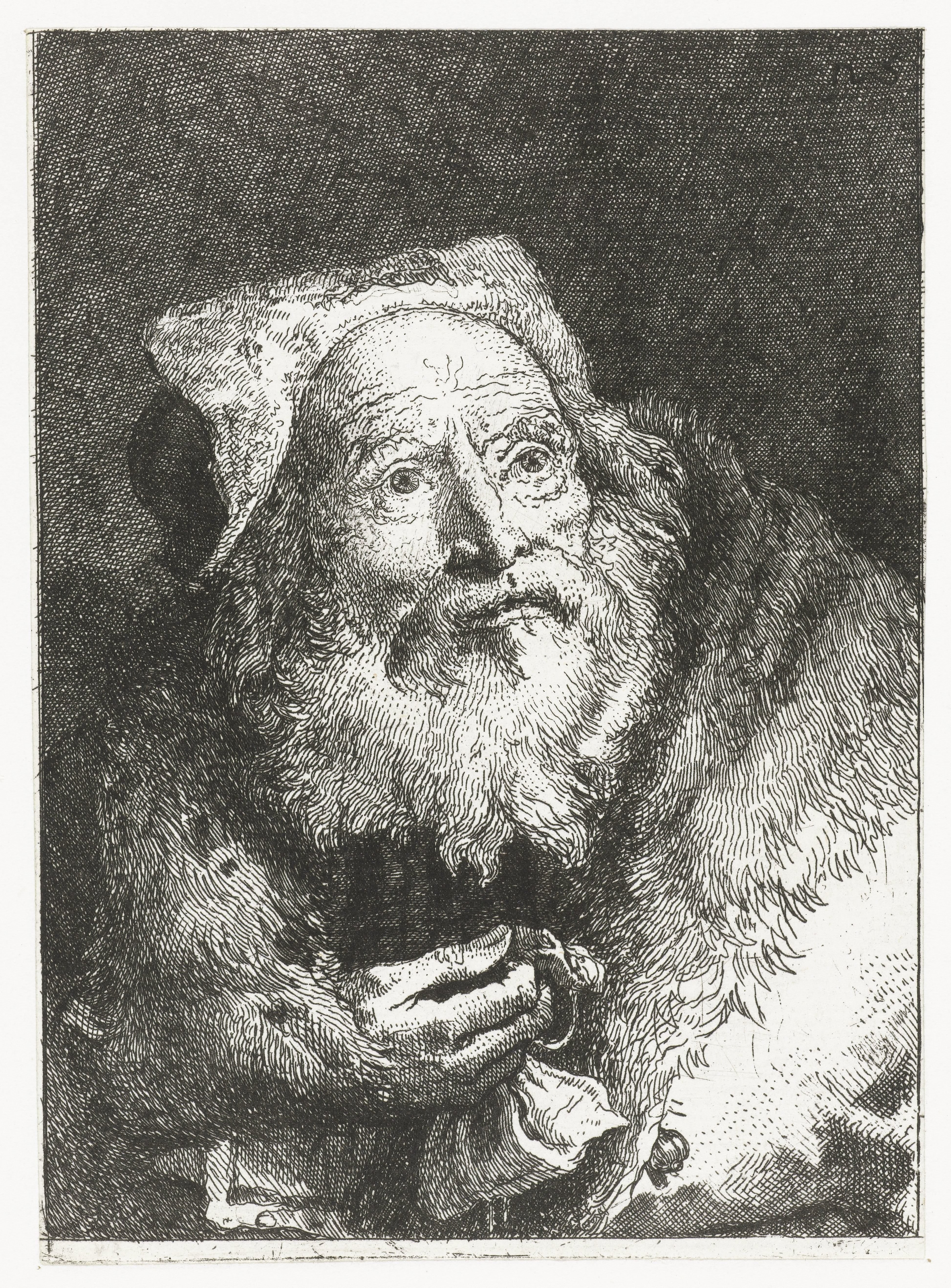 Oude man met armband in hand