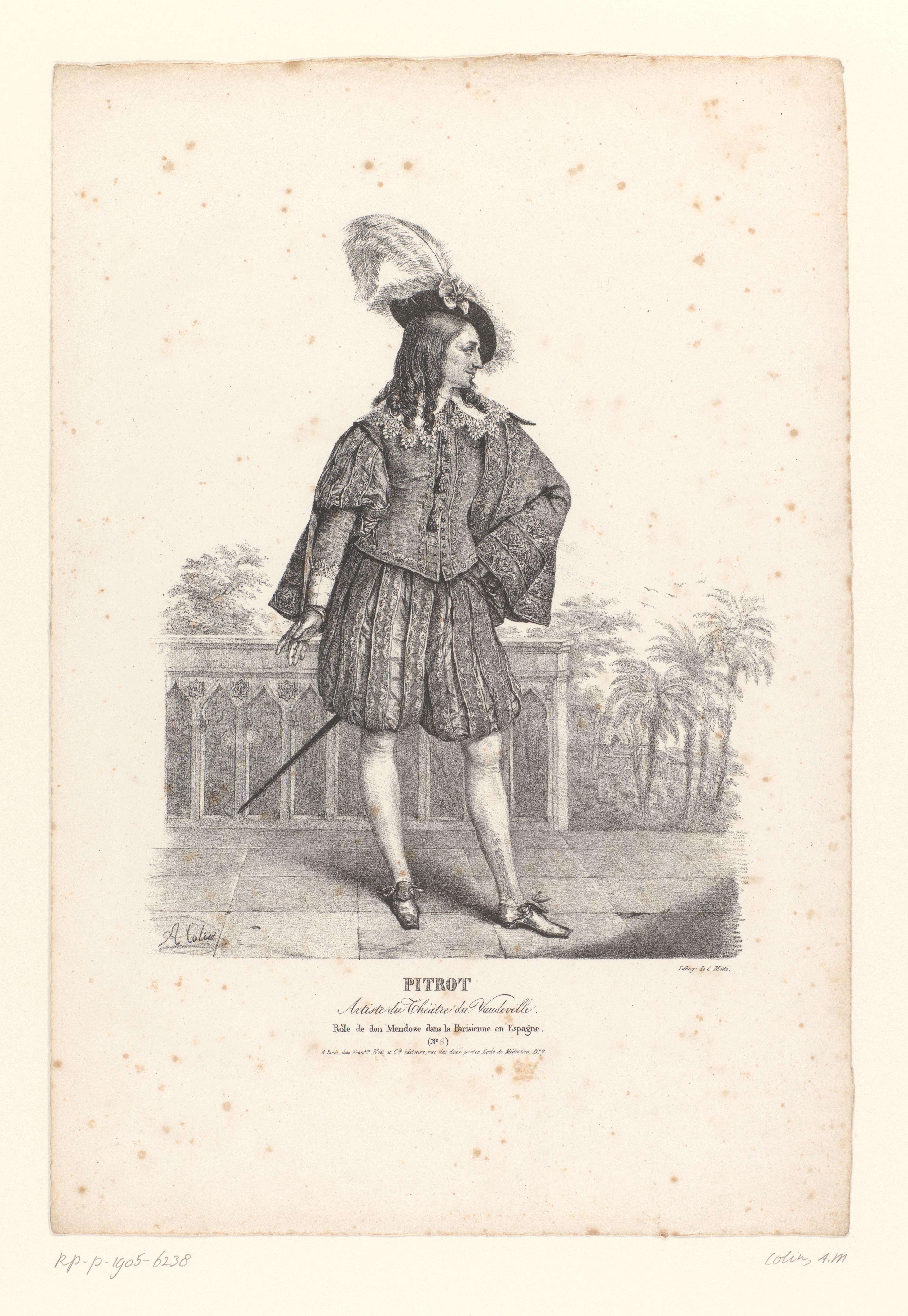 Portret van Dominique Pitrot als Don Mendoze in de vaudeville La Parisienne en Espagne